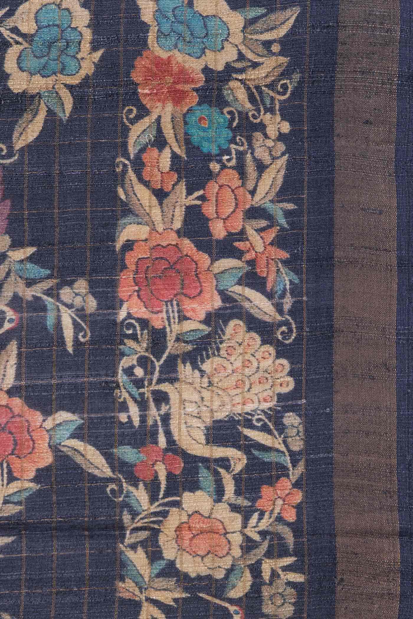 Navy Blue Dual Tone Tussar Silk Saree - Image 3