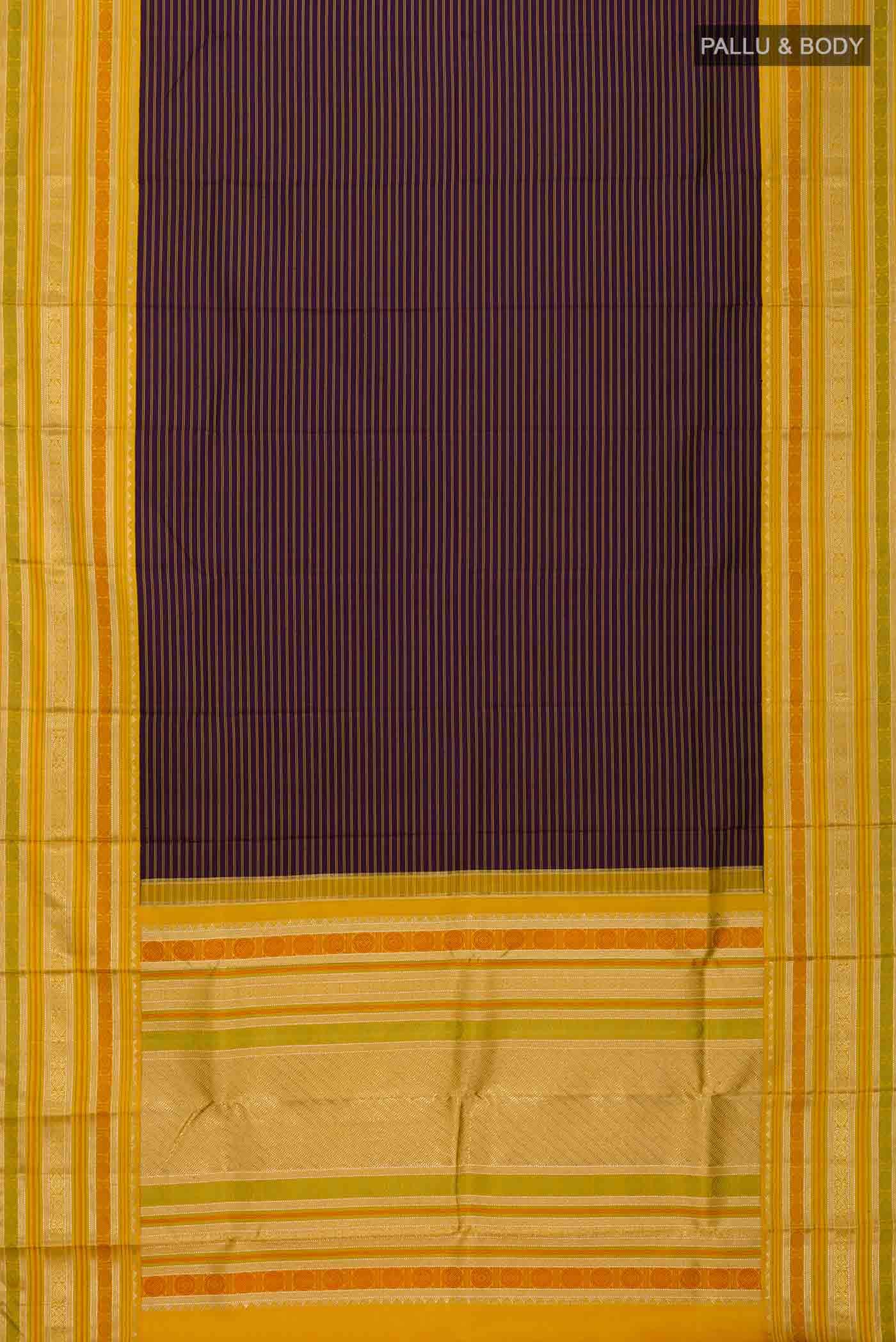 Pure Silk Pure Zari Navy Blue Kanchipuram Saree - Image 4