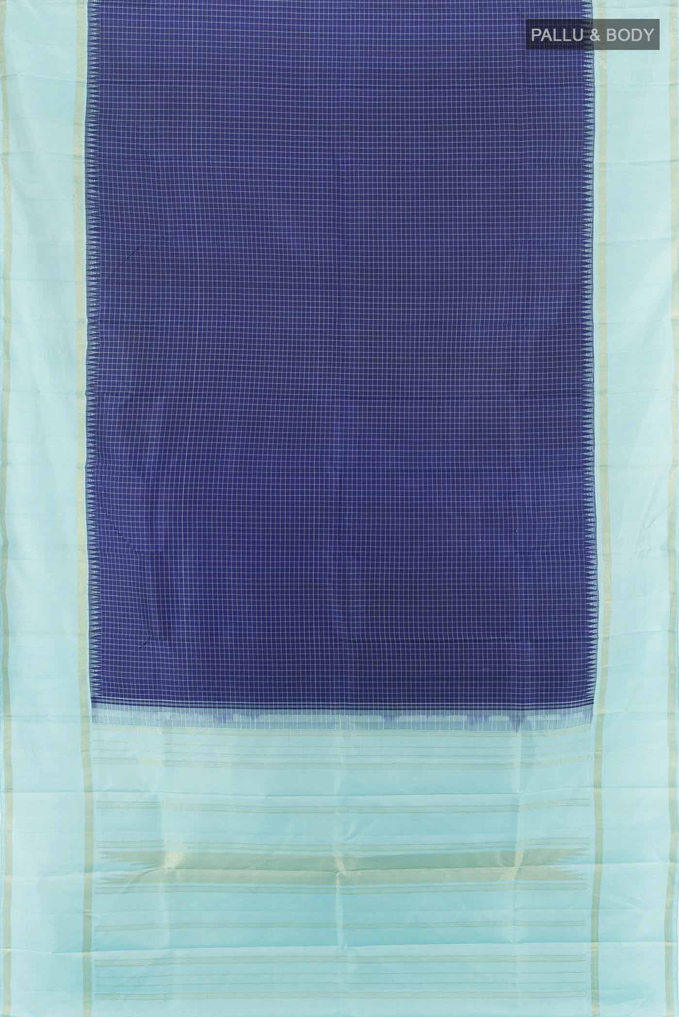 Pure Silk Pure Zari Navy Blue Kanjivaram Saree - Image 5