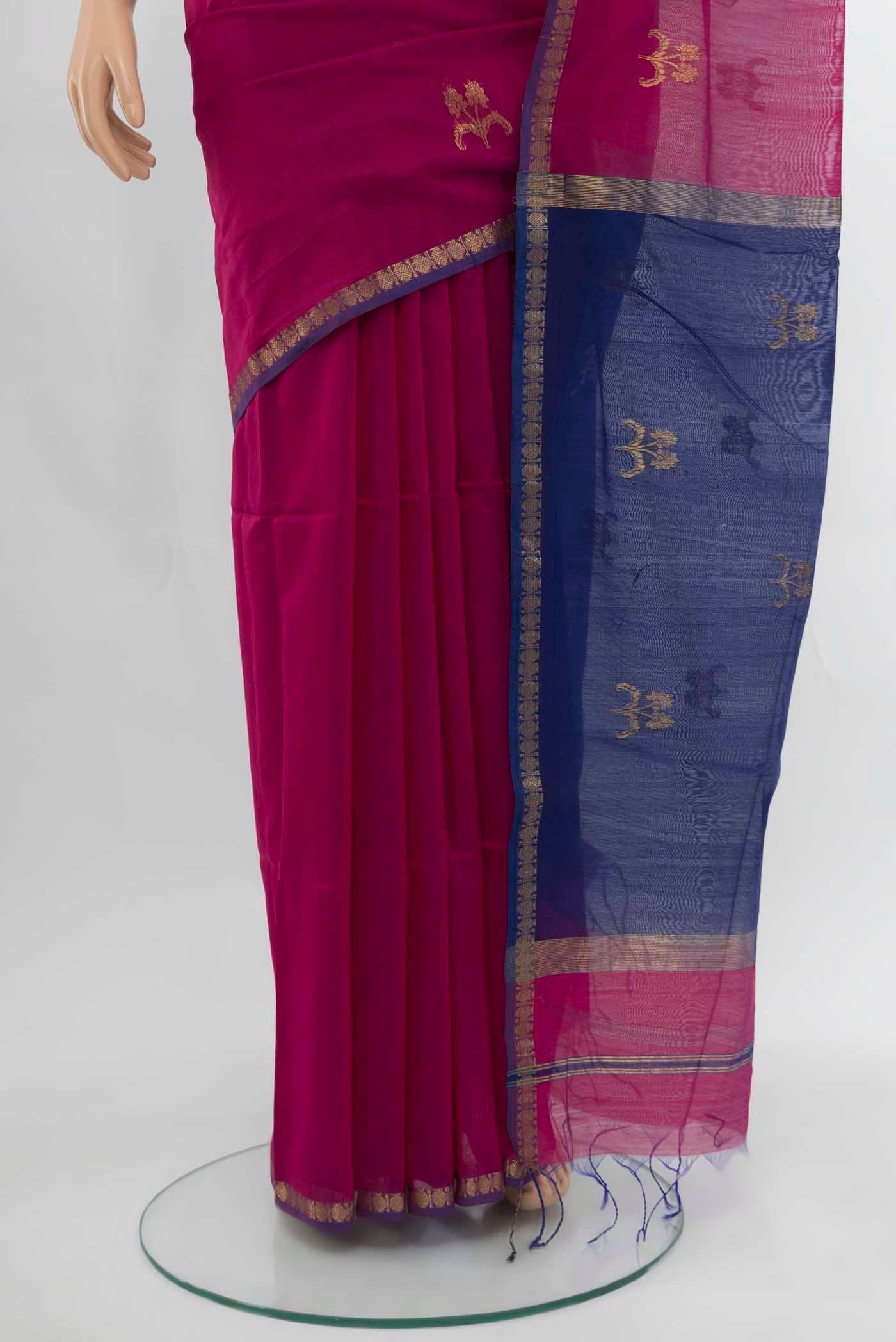 Pink Maheshwari Silk Cotton Saree - Image 3