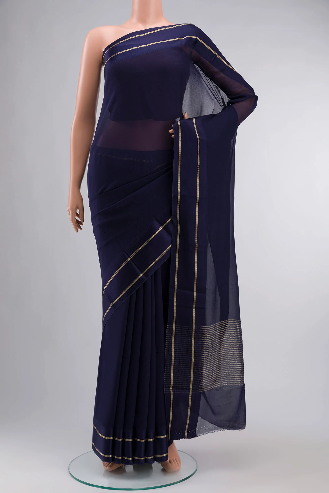 Navy Blue Mysore Chiffon Saree