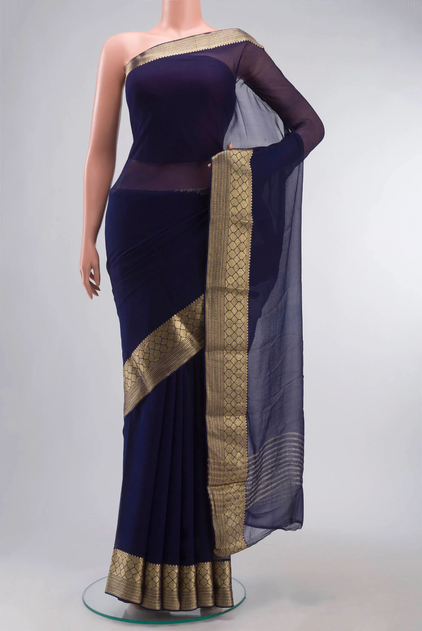 Navy Blue Mysore Chiffon Saree