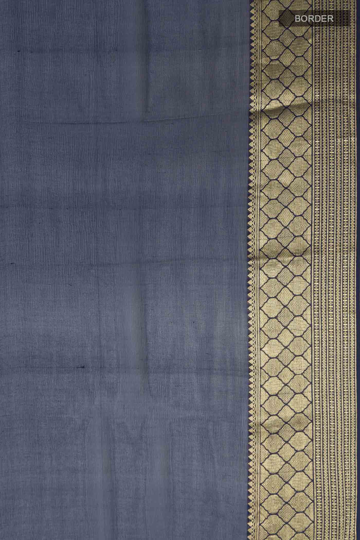 Navy Blue Mysore Chiffon Saree - Image 3