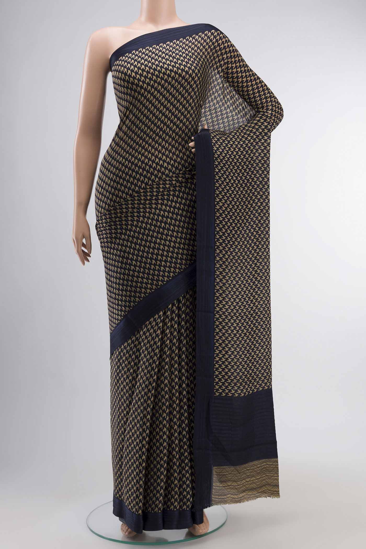 Navy Blue Mysore Crepe Saree