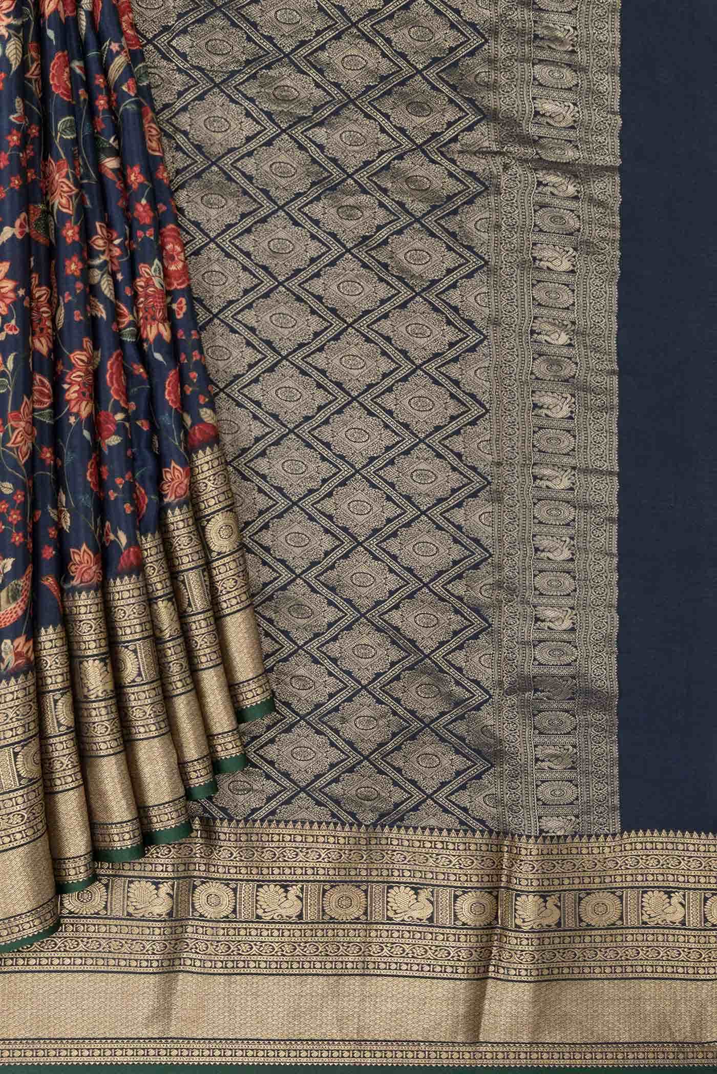 Navy Blue Mysore Crepe Saree - Image 2
