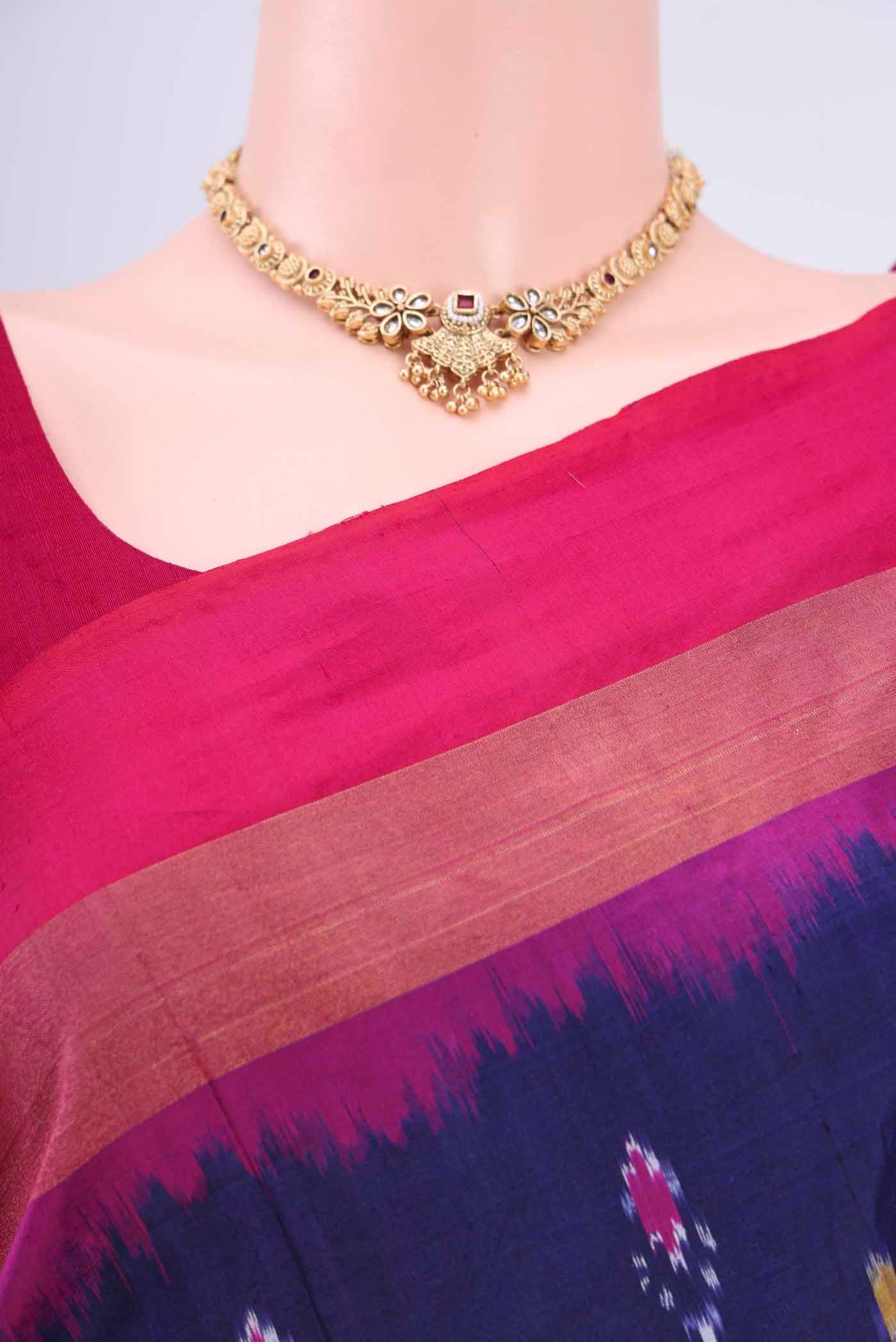 Navy Blue Pochampally Saree - Image 2