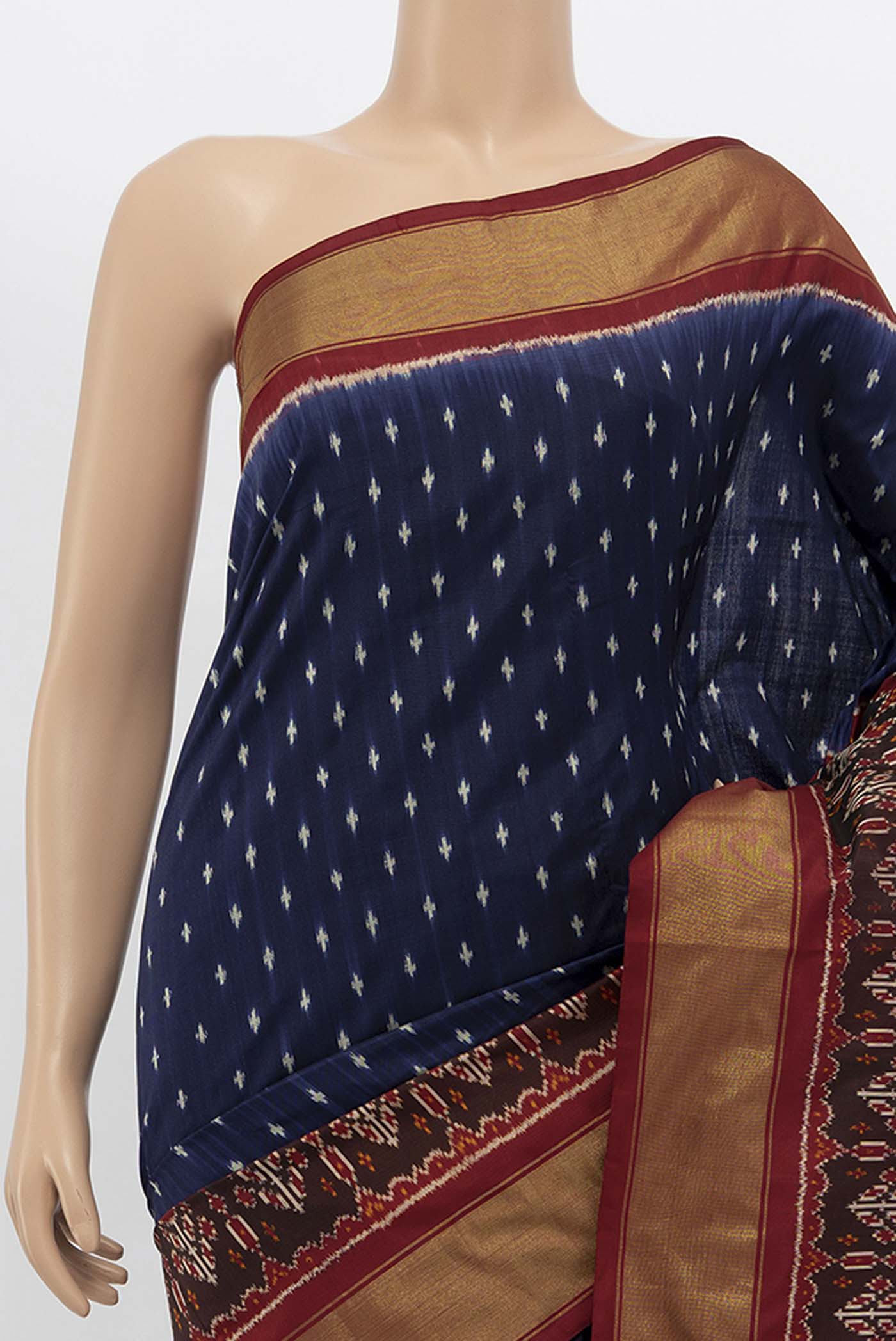 Navy Blue Pochampally Silk Saree - Image 2