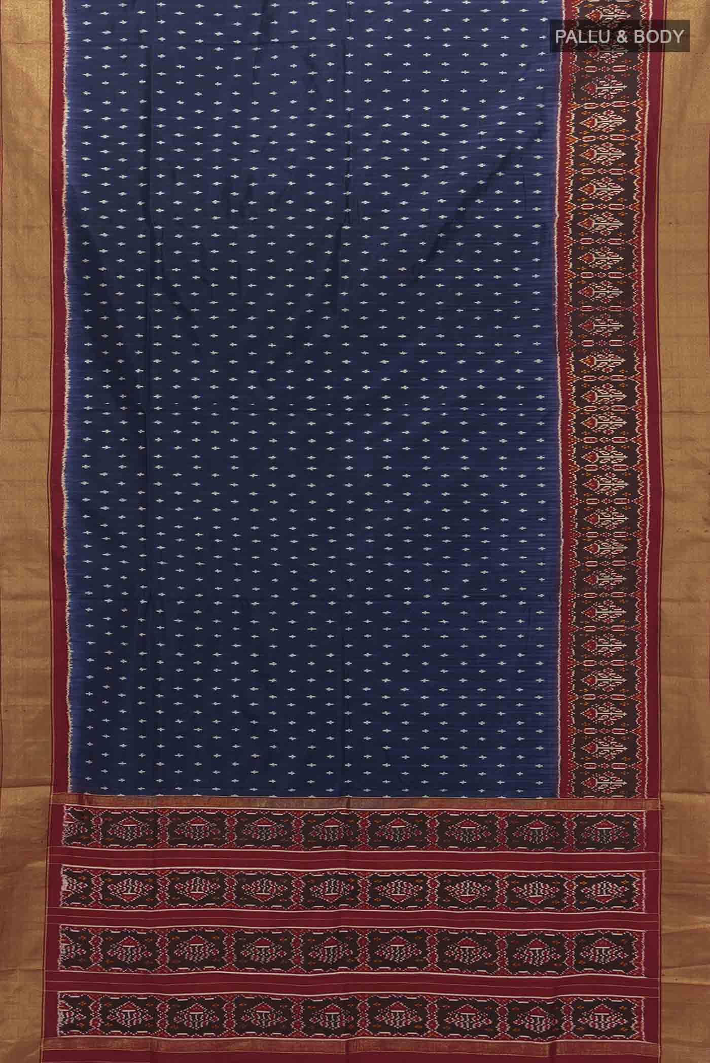 Navy Blue Pochampally Silk Saree - Image 5