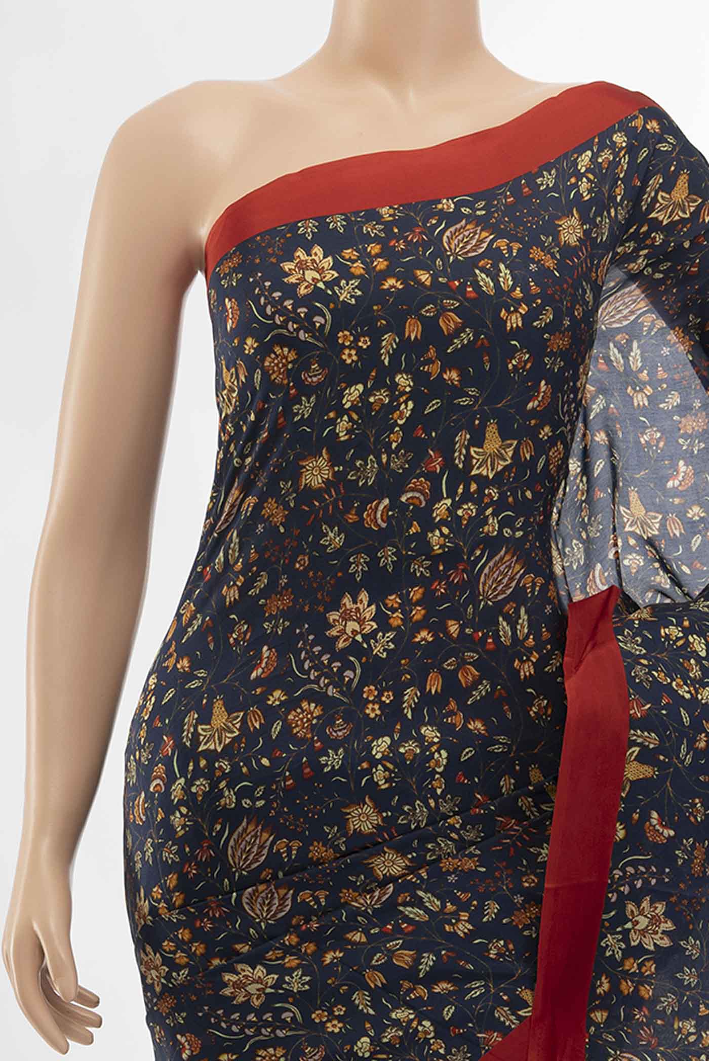 Navy Blue Printed Silk Saree - Image 2