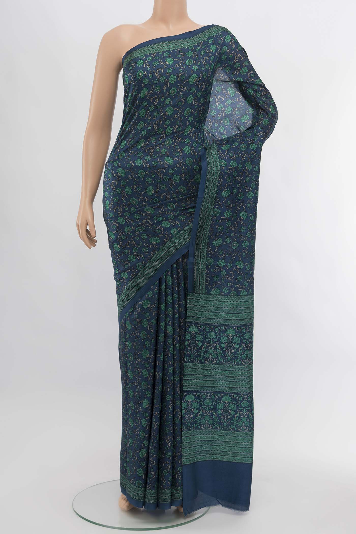 Navy Blue Printed Silk Saree