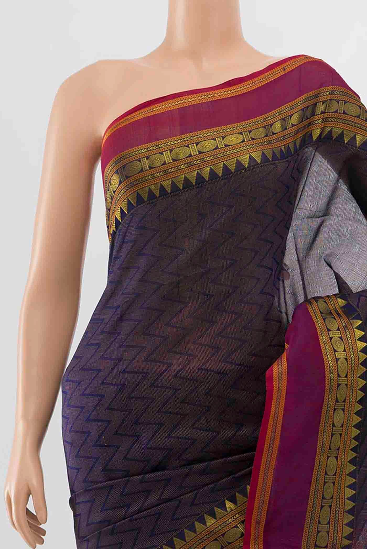 Navy Blue Silk Cotton Saree - Image 2