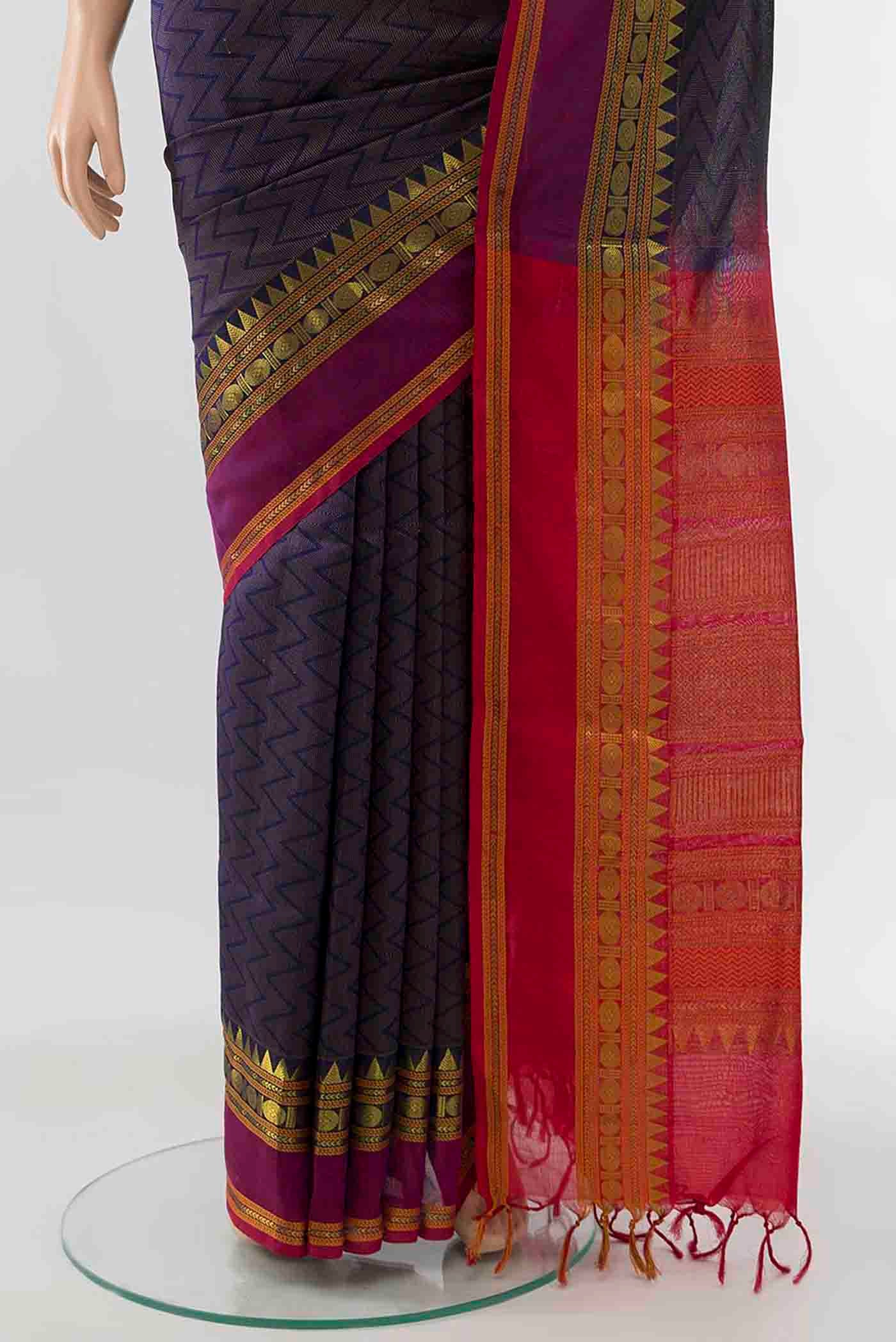 Navy Blue Silk Cotton Saree - Image 3
