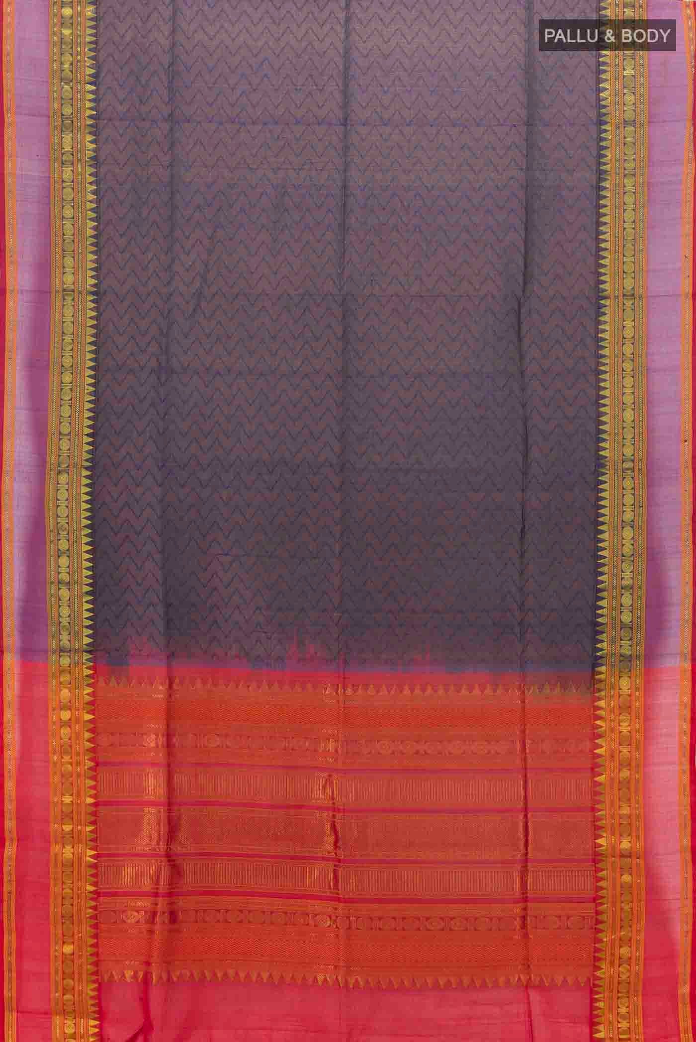 Navy Blue Silk Cotton Saree - Image 5