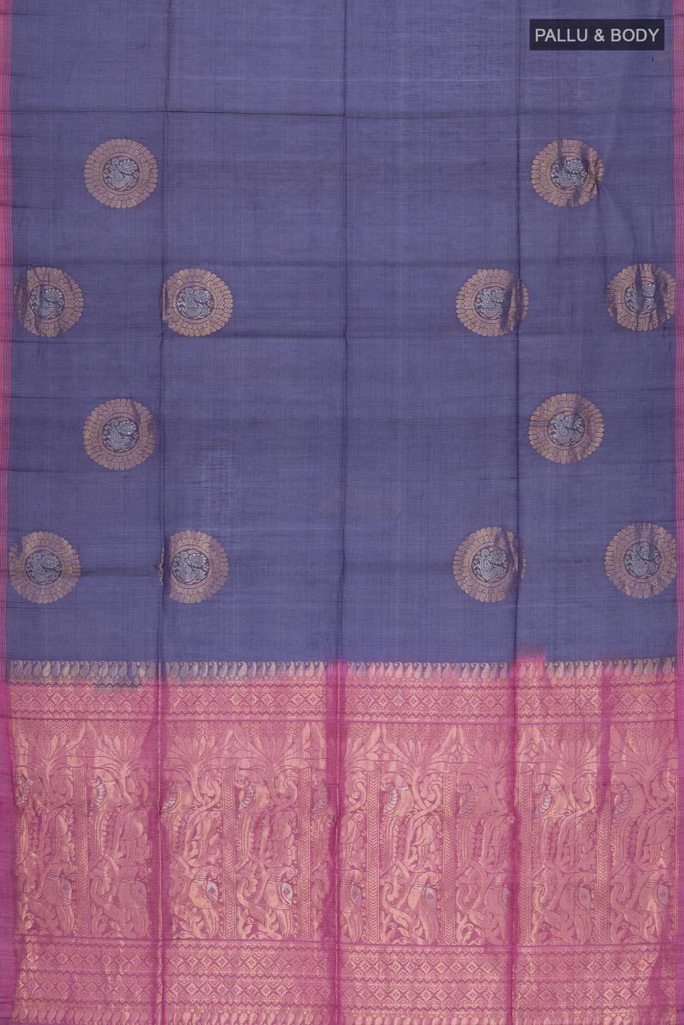 Navy Blue Silk Cotton Saree - Image 2
