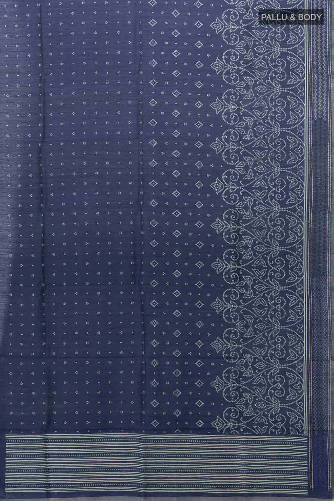 Navy Blue Tussar Silk Saree - Image 5