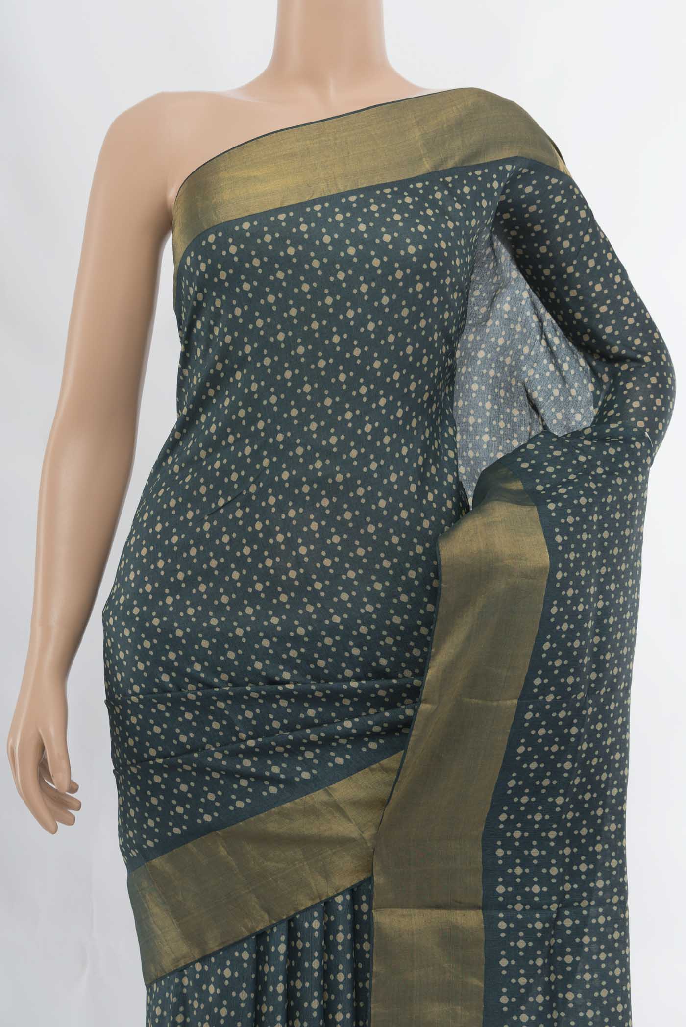 Navy Blue Tussar Silk Saree - Image 2