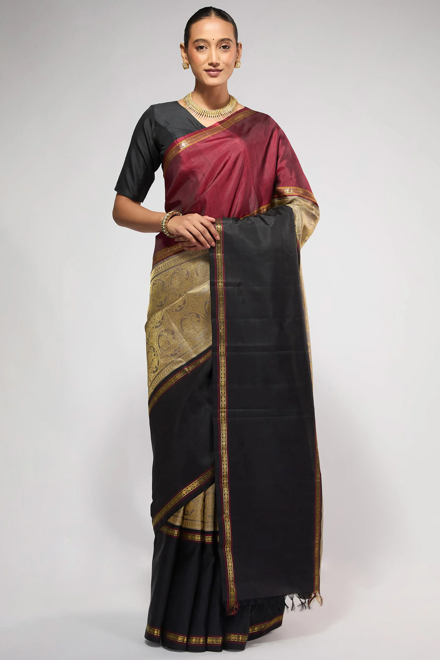 Nritya-Pure Silk Pure Zari Grey Kanchipuram Saree