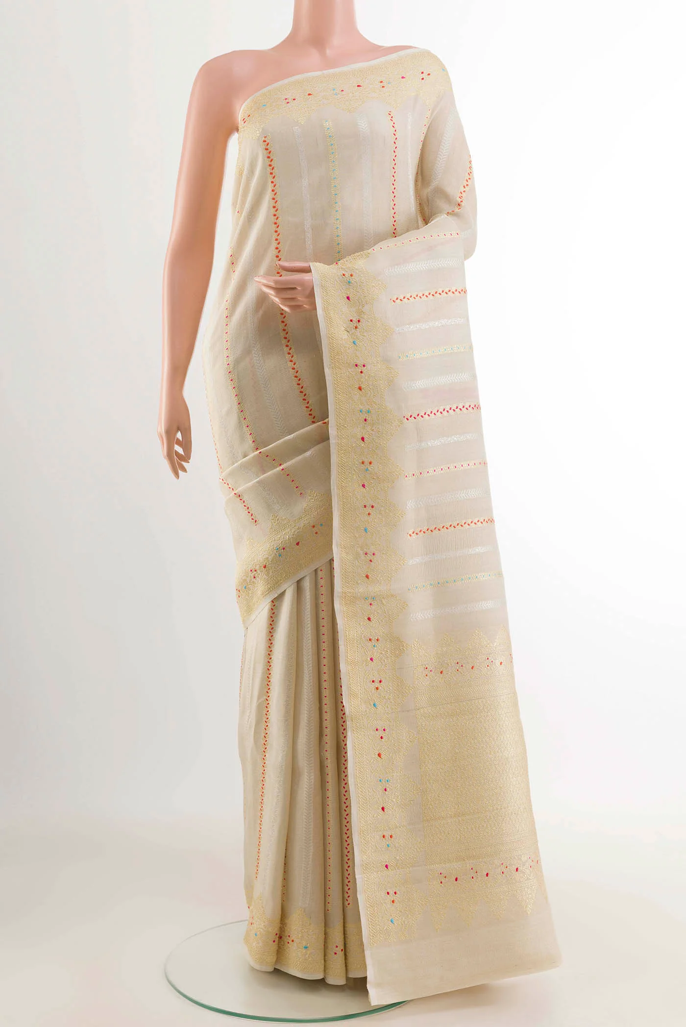 Off White Banarasi Tussar Georgette Saree