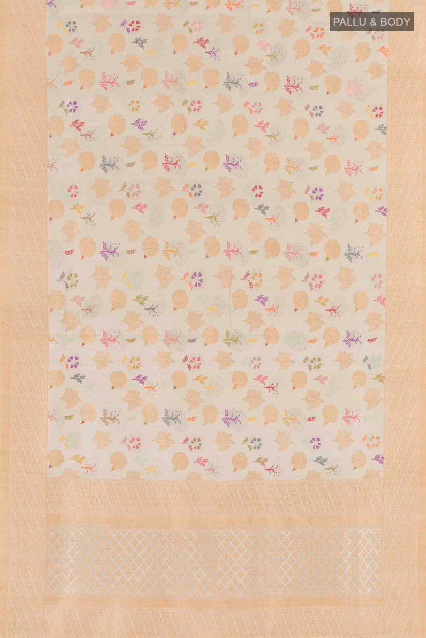 Off White Banarasi Tussar Silk Saree - Image 6