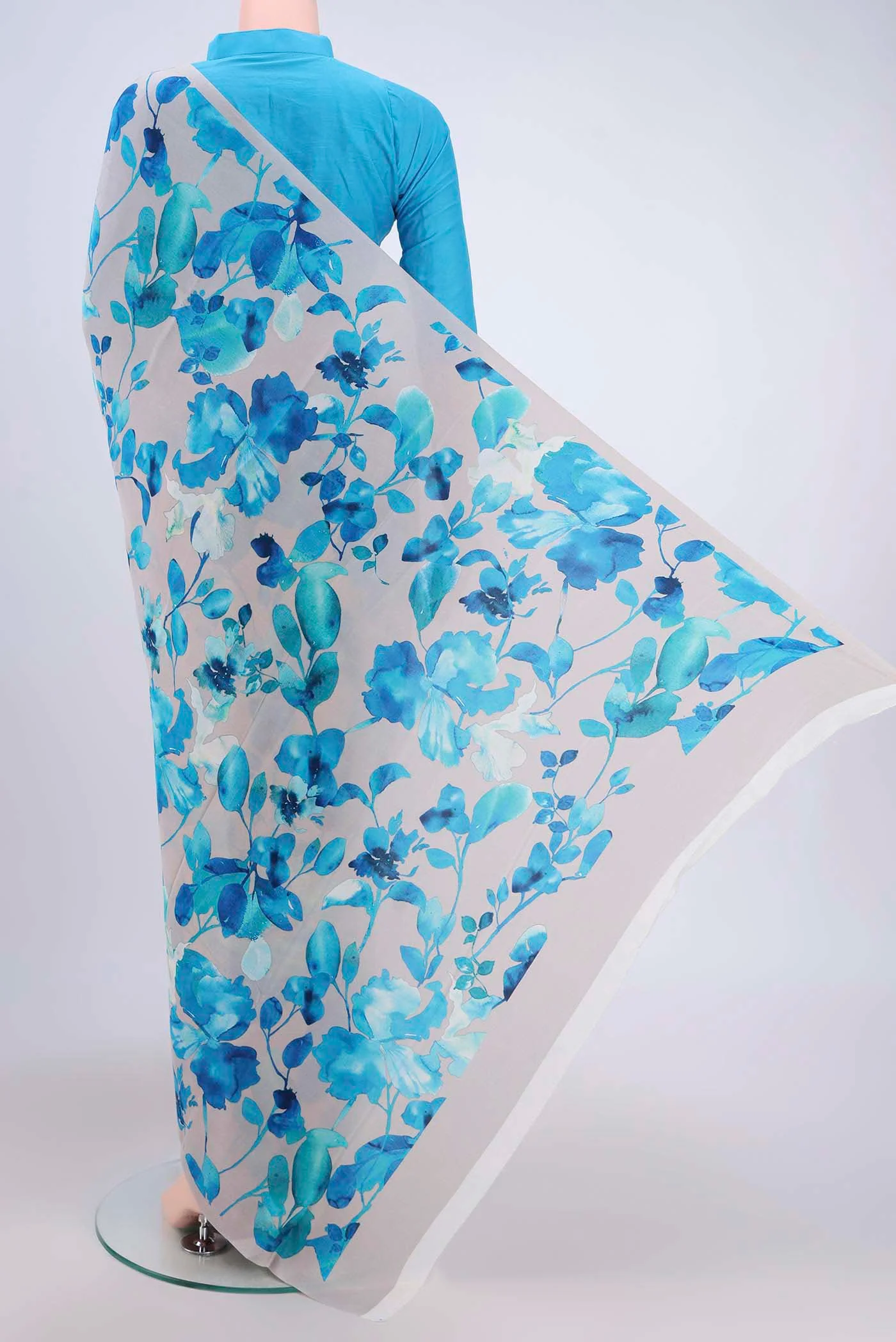 Blue Grey Crepe Saree - Image 3
