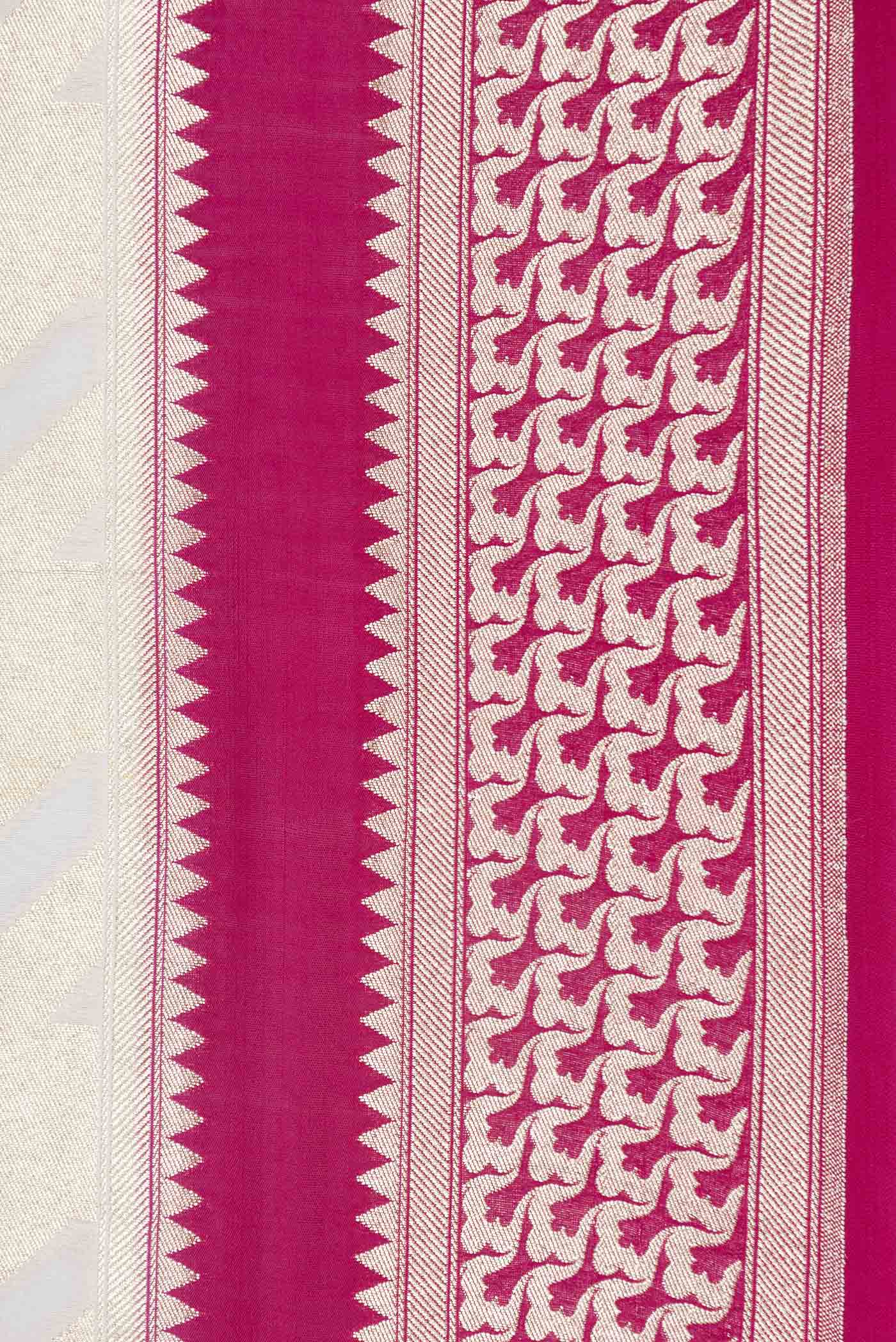 Off White Dual Tone Banarasi Silk Saree - Image 3
