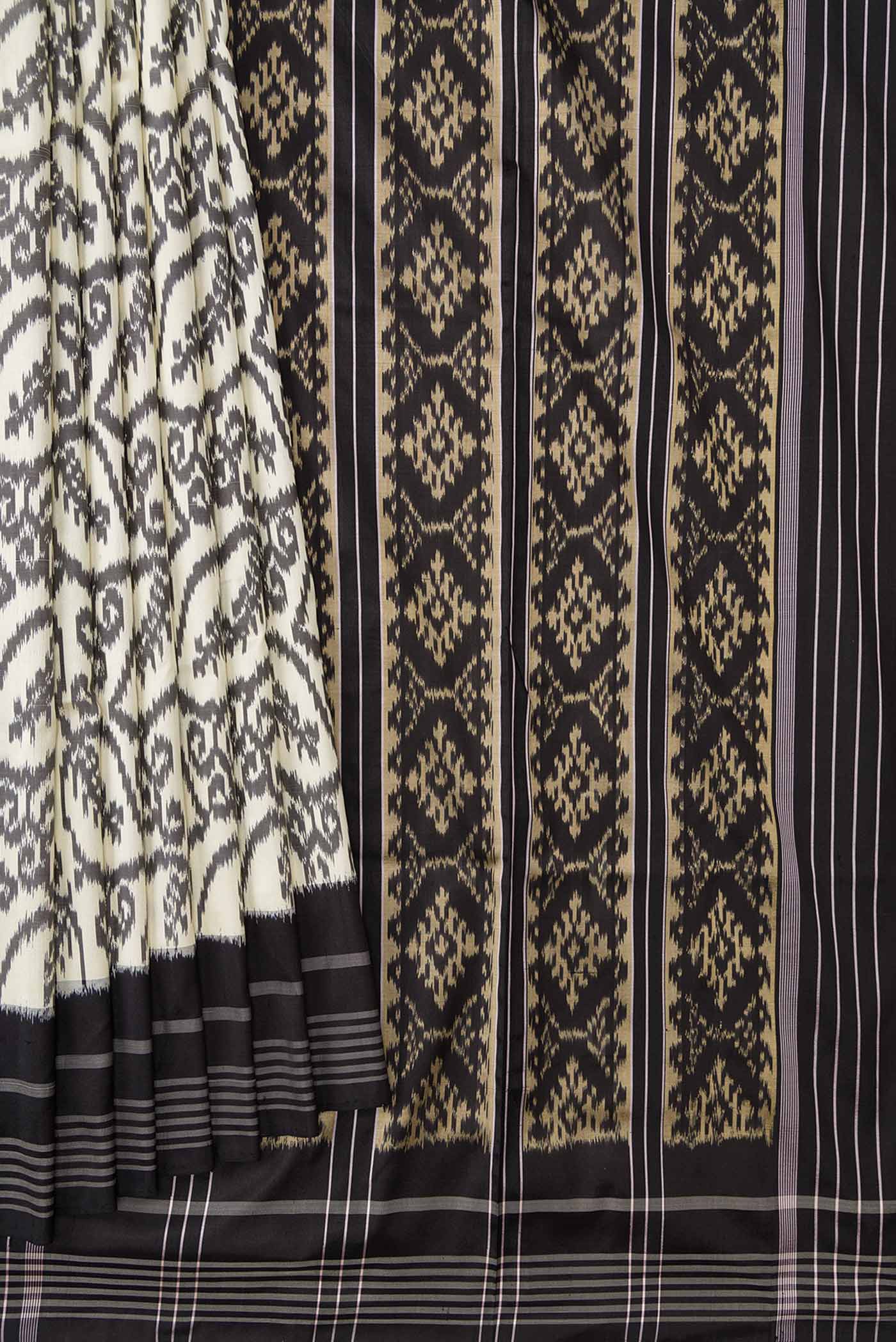Off White Pochampally Silk Saree - Image 4