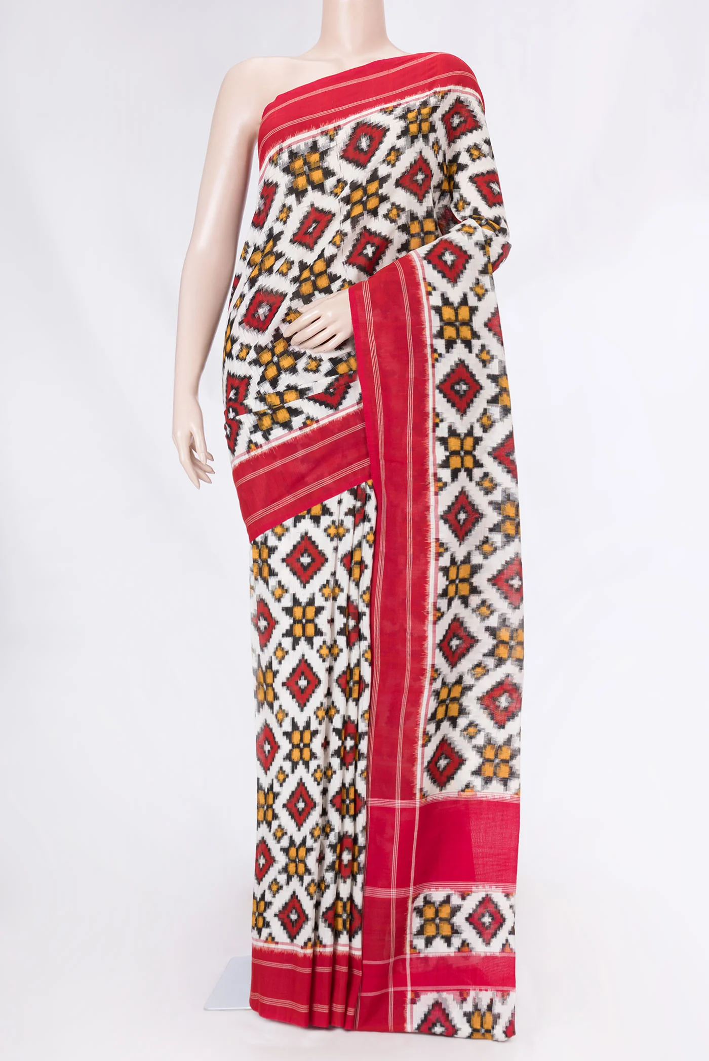 Off White Dual Tone Double Ikat Saree