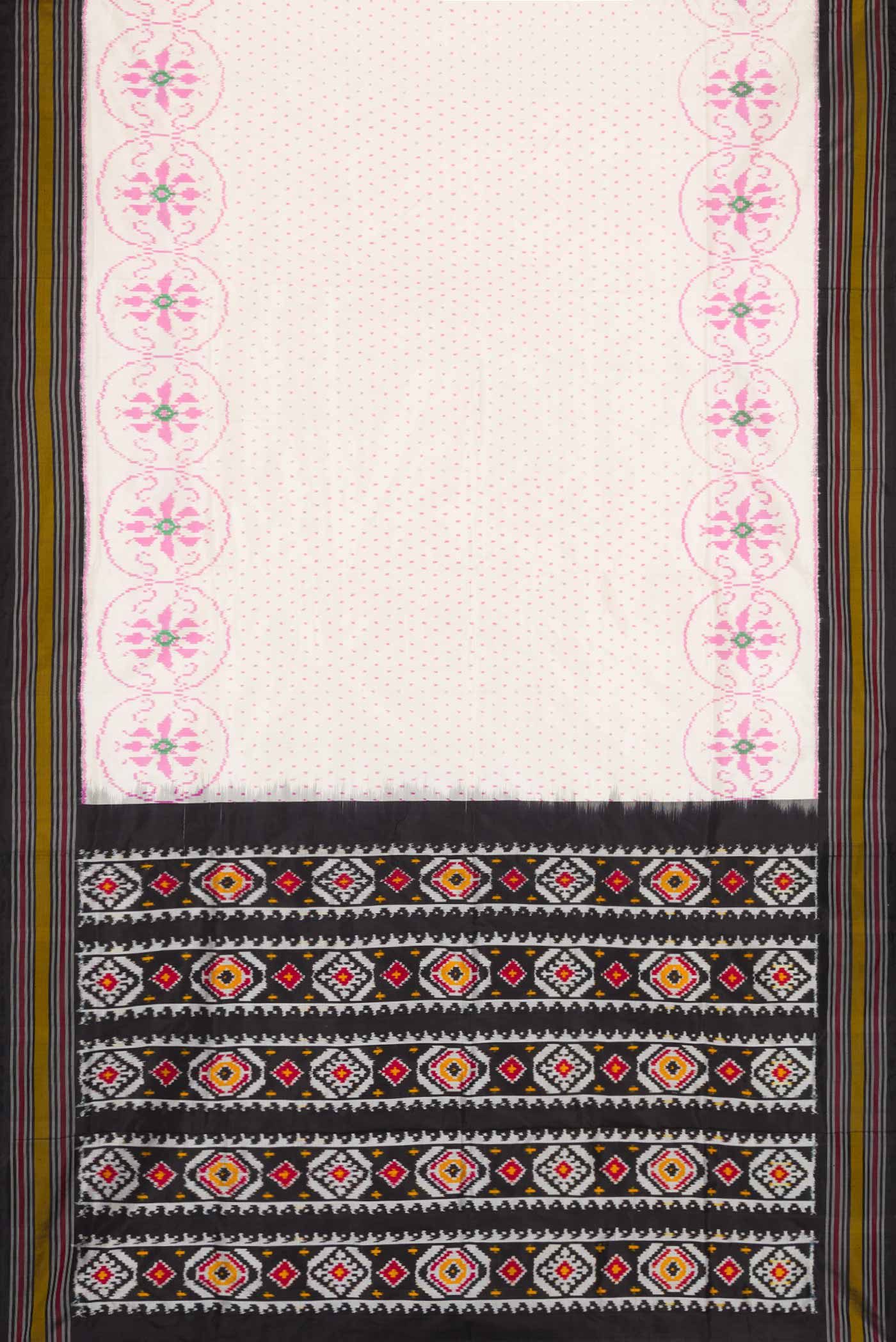 Off White Dual Tone Double Ikat Saree - Image 6