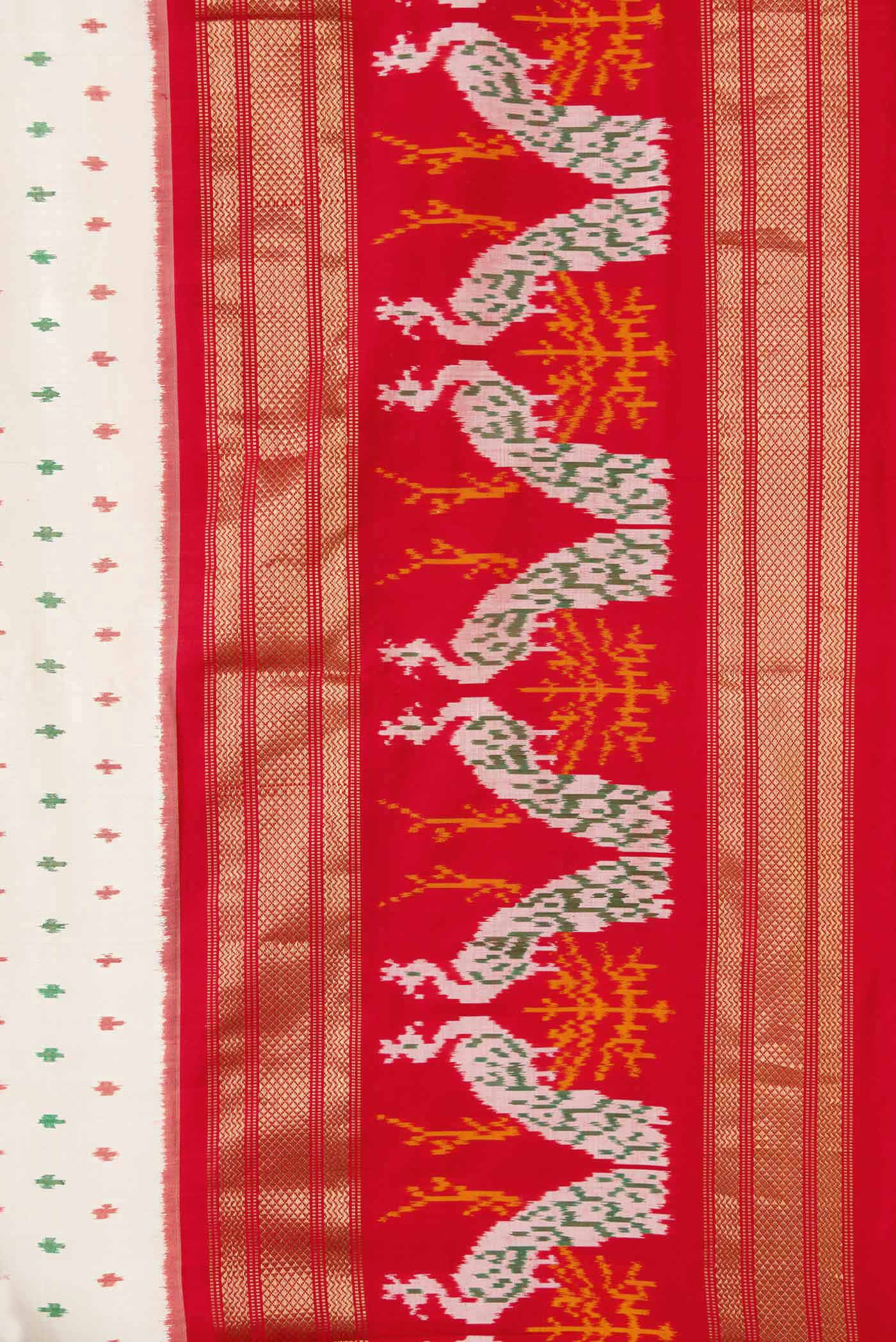 Off White Dual Tone Double Ikat Saree - Image 3
