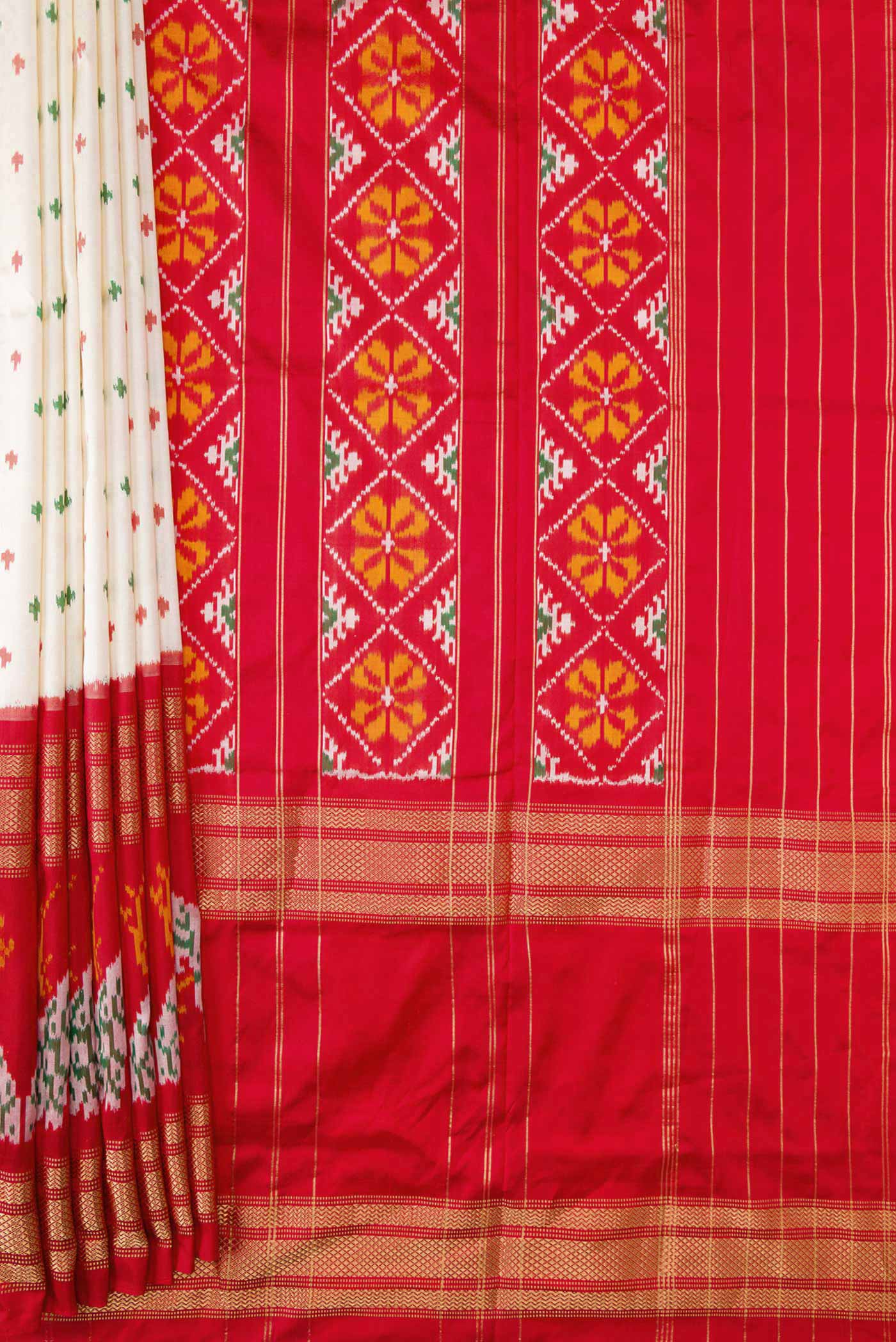 Off White Dual Tone Double Ikat Saree - Image 4