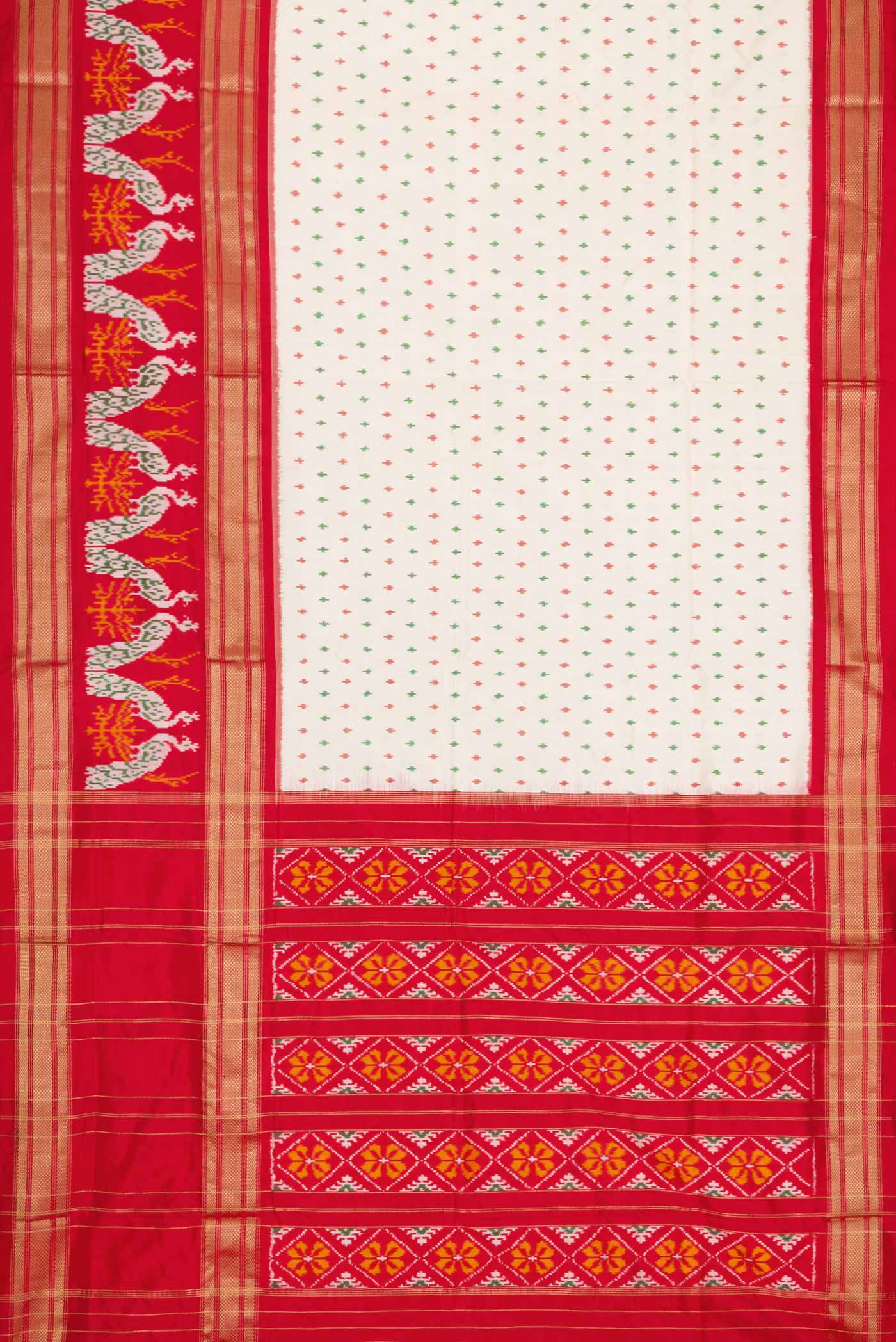 Off White Dual Tone Double Ikat Saree - Image 6