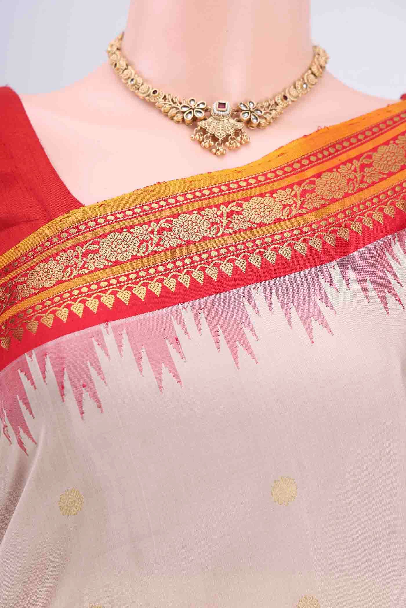Off White Dual Tone Gadwal Silk Saree - Image 2