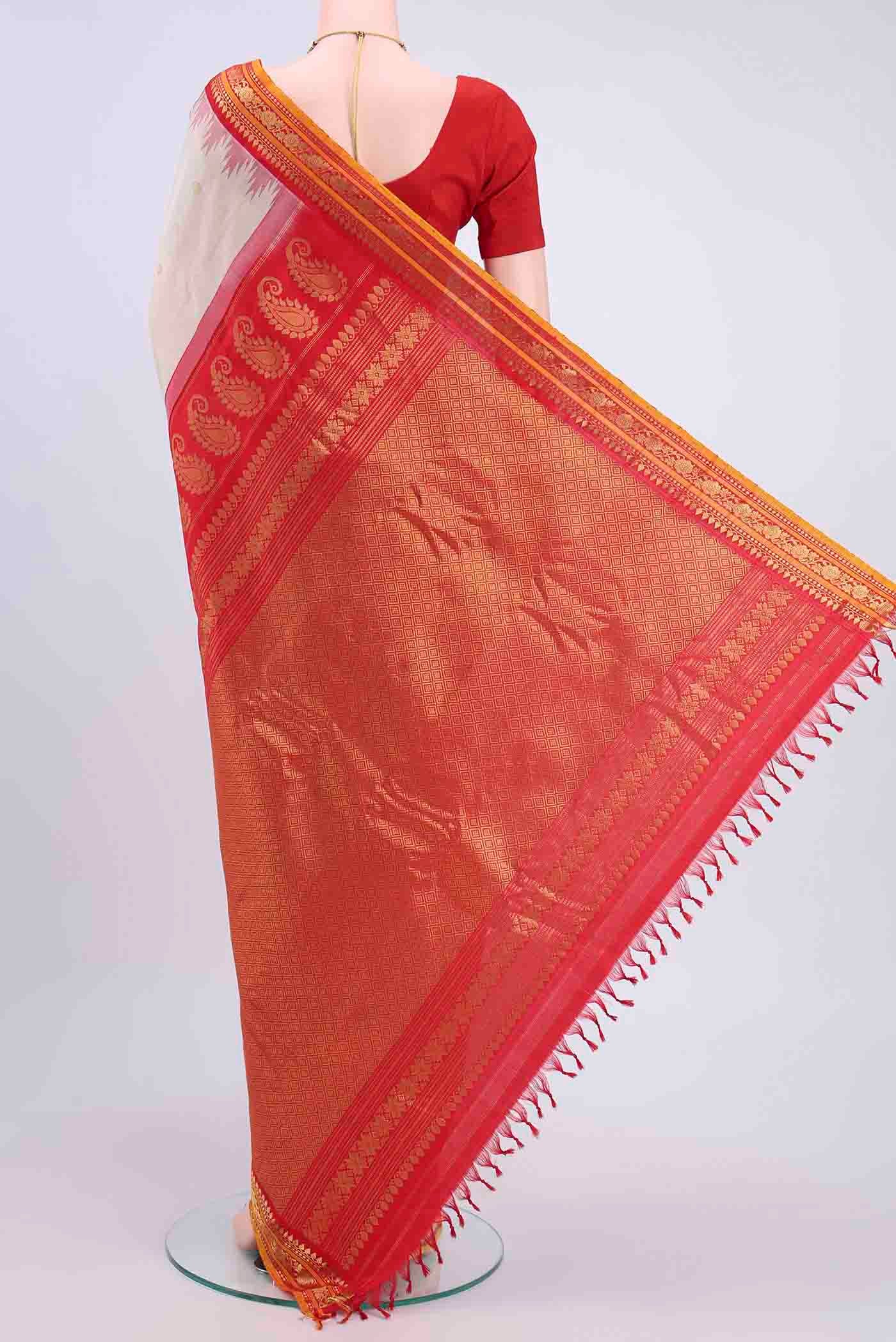 Off White Dual Tone Gadwal Silk Saree - Image 3
