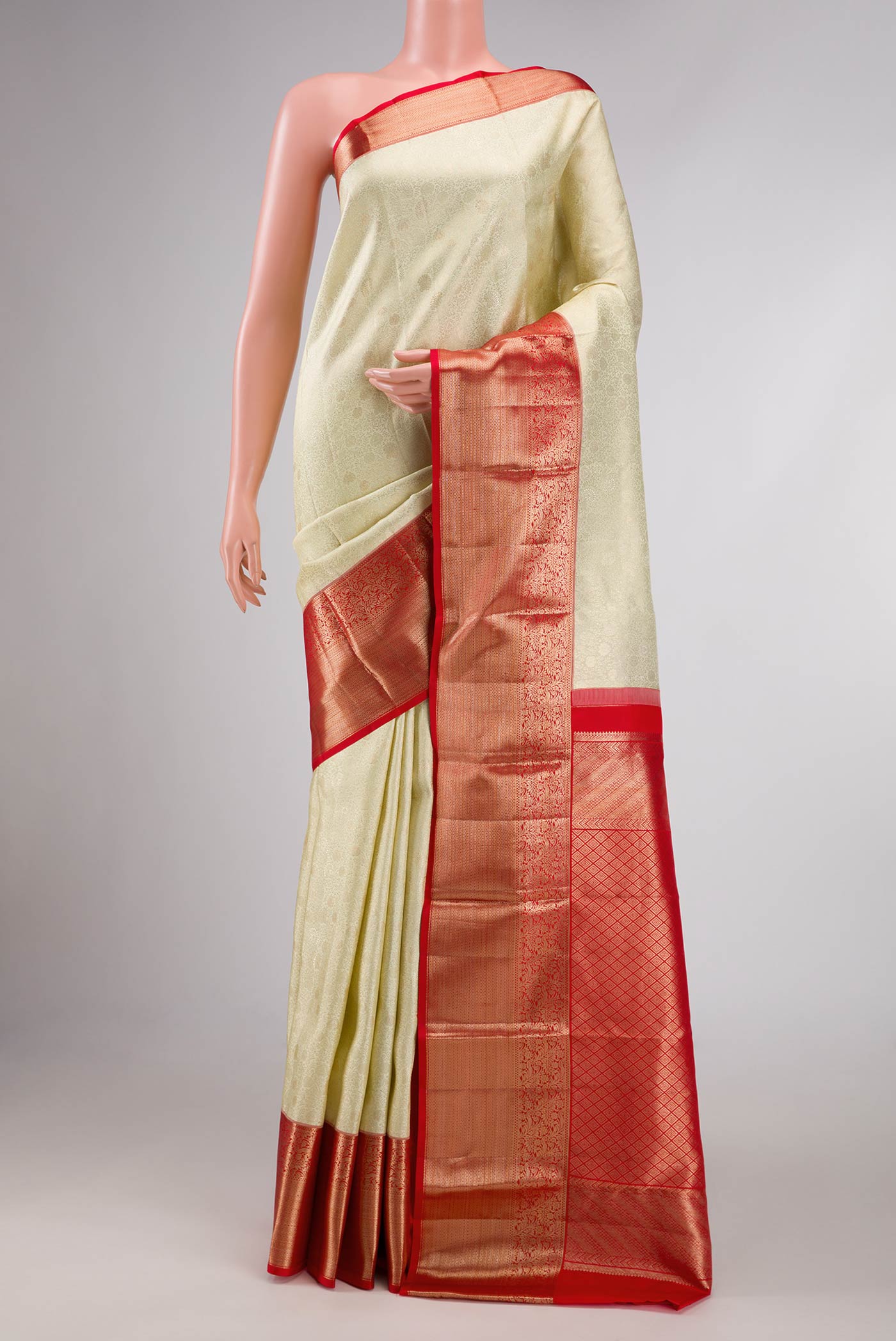 Off White Dual Tone Kanchipuram Silk Saree