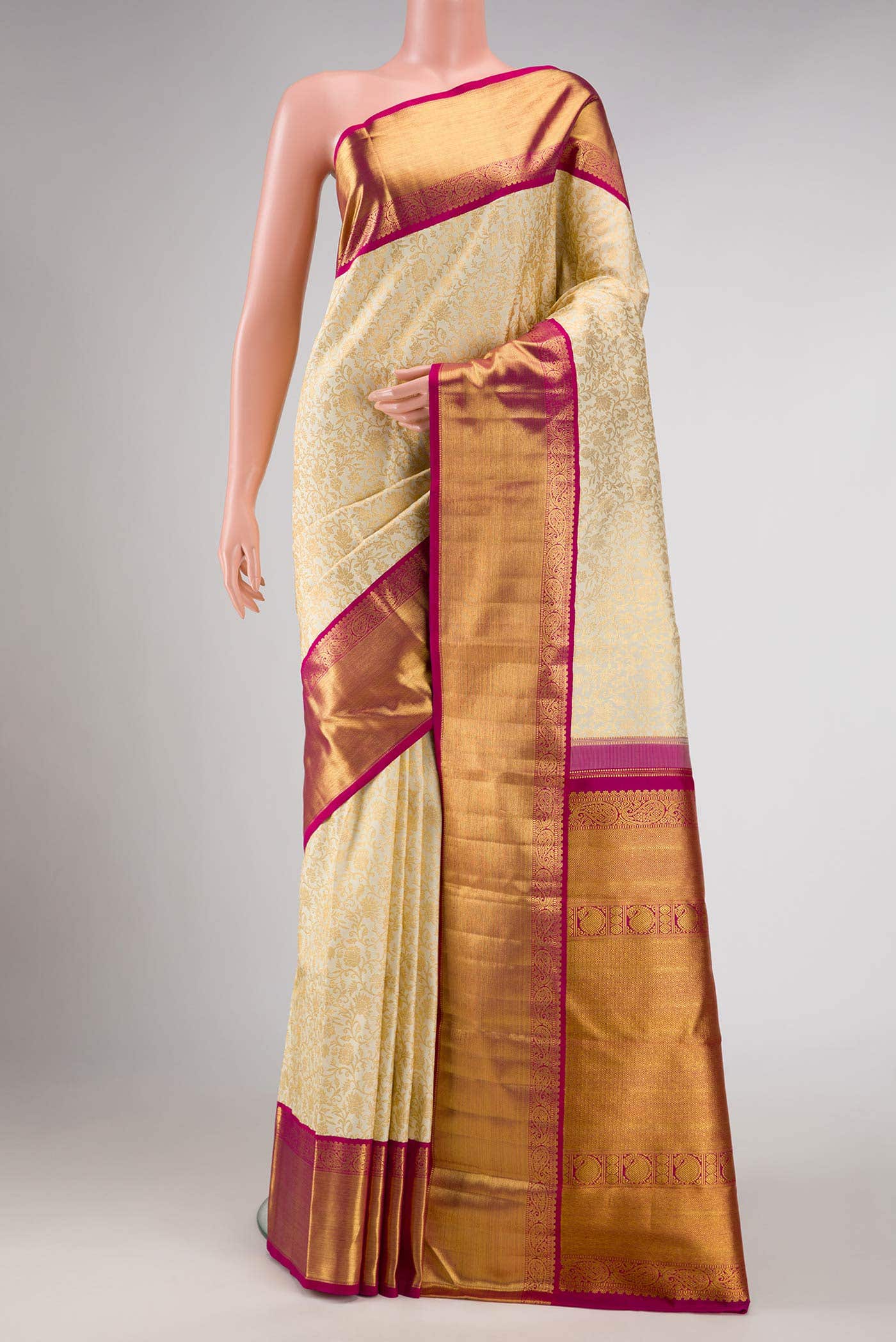 Pure Silk Pure Zari Off White Dual Tone Kanjivaram Saree