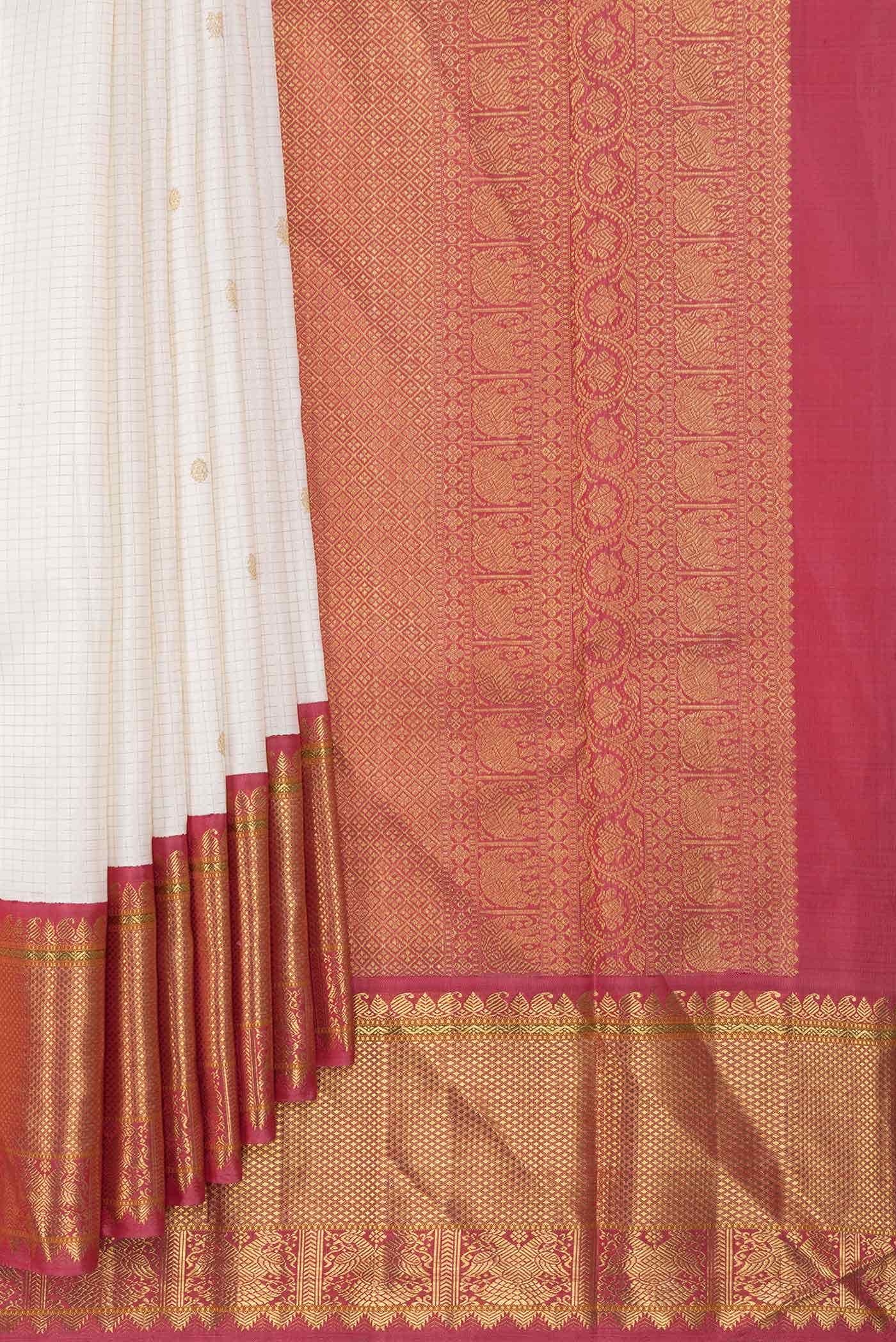 Pure Silk Pure Zari Off White Dual Tone Kanjivaram Saree - Image 2