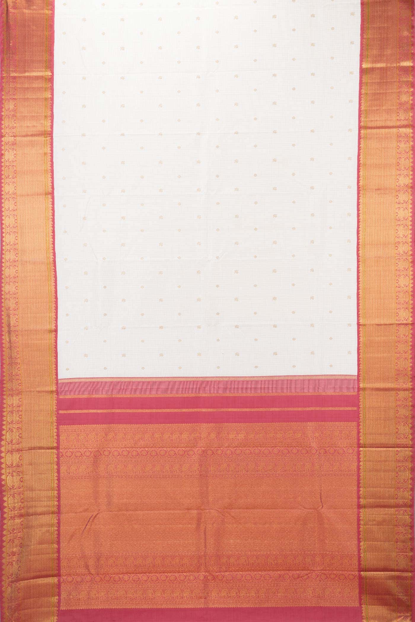 Pure Silk Pure Zari Off White Dual Tone Kanjivaram Saree - Image 4