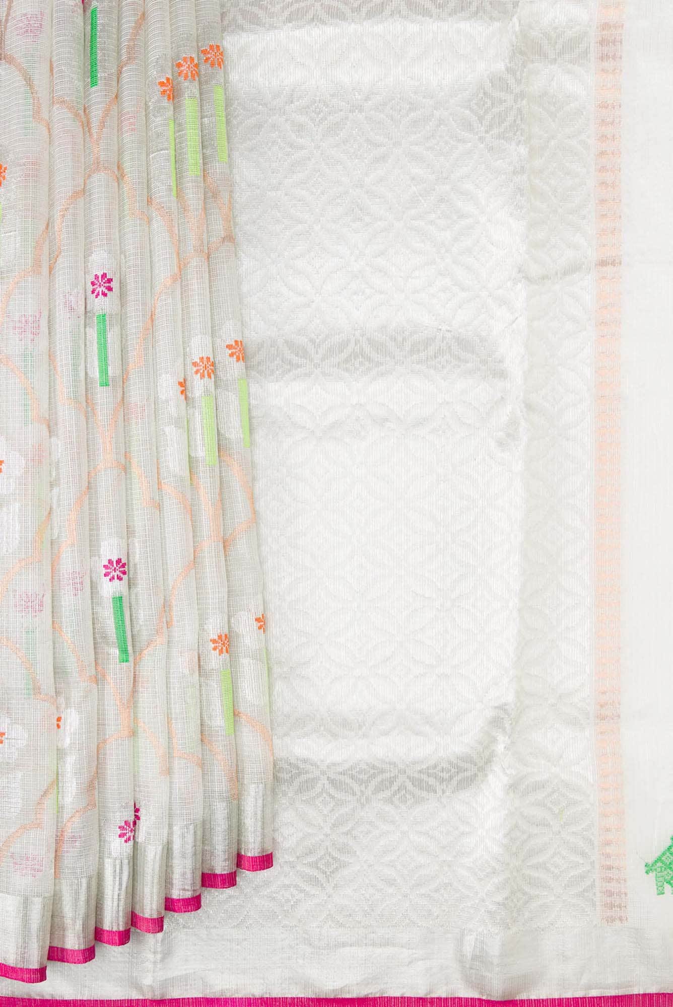 Pure Silk Pure Zari Off White Dual Tone Kota Saree - Image 2