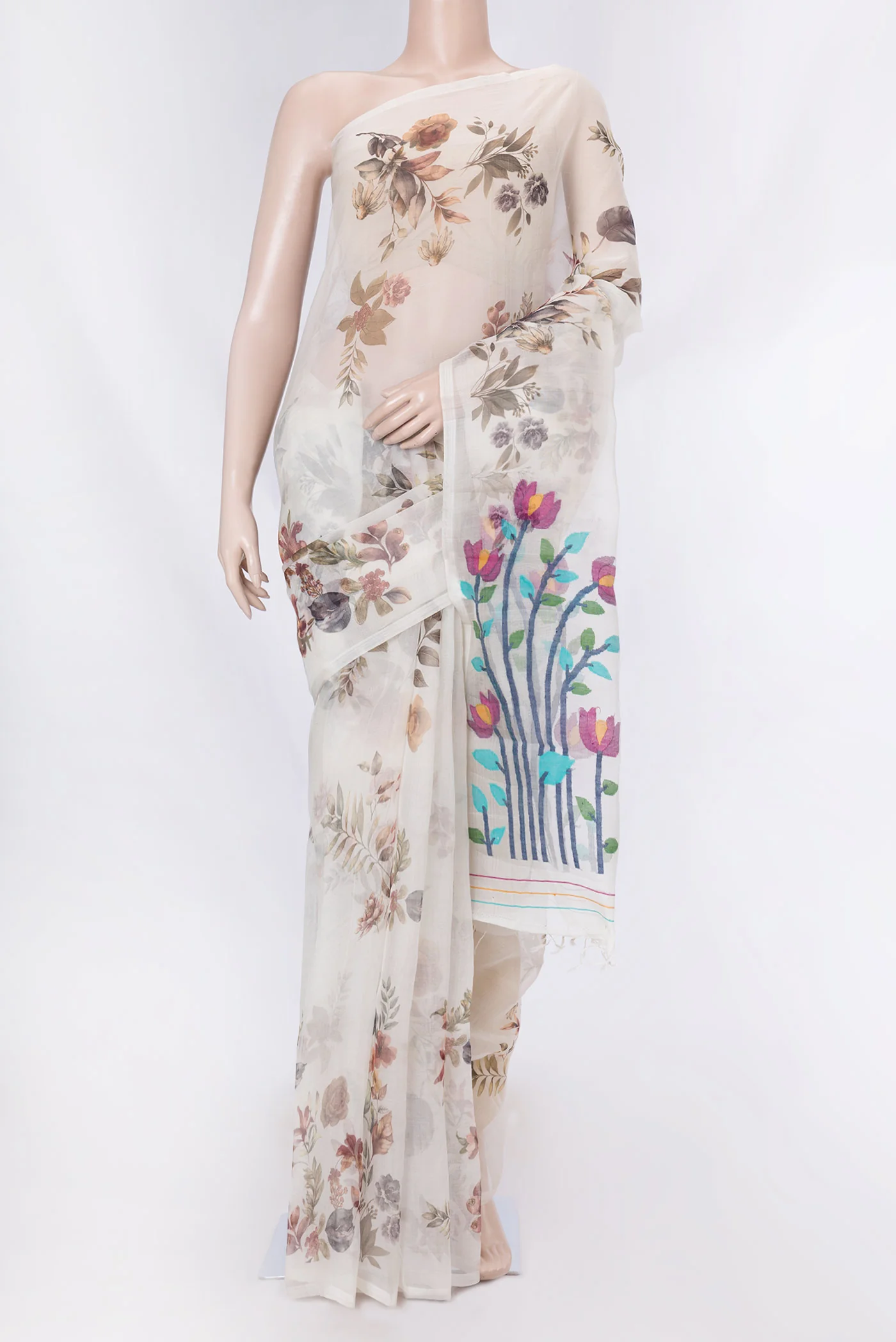 Off White Dual Tone Linen Saree