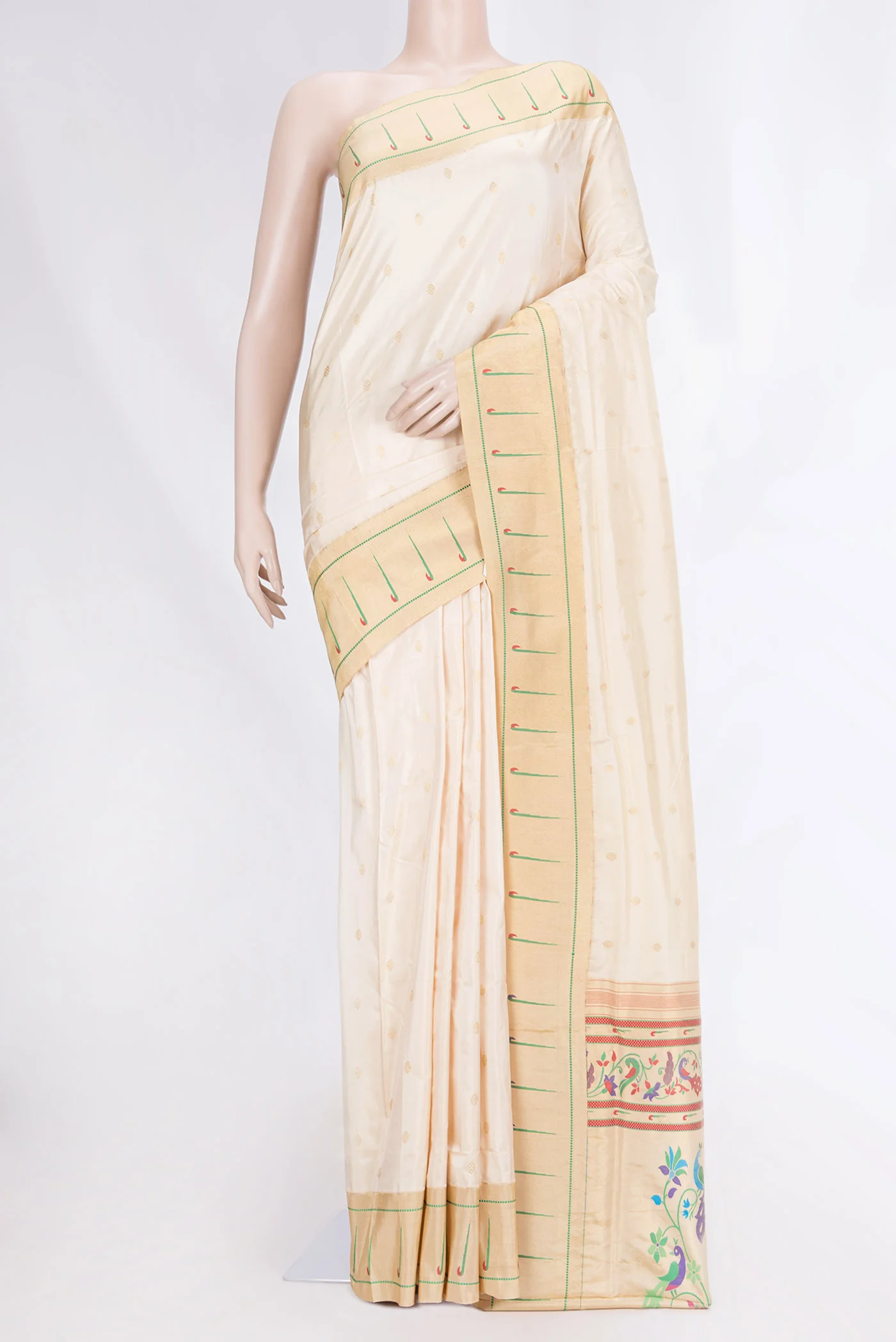 Cream Paithani Silk Saree
