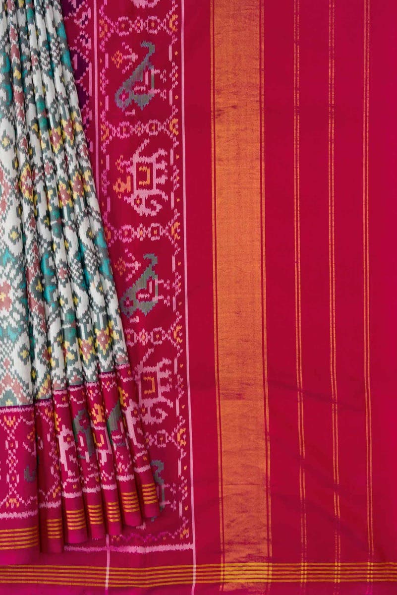 Off White Dual Tone Rajkot Patola Silk Saree - Image 2