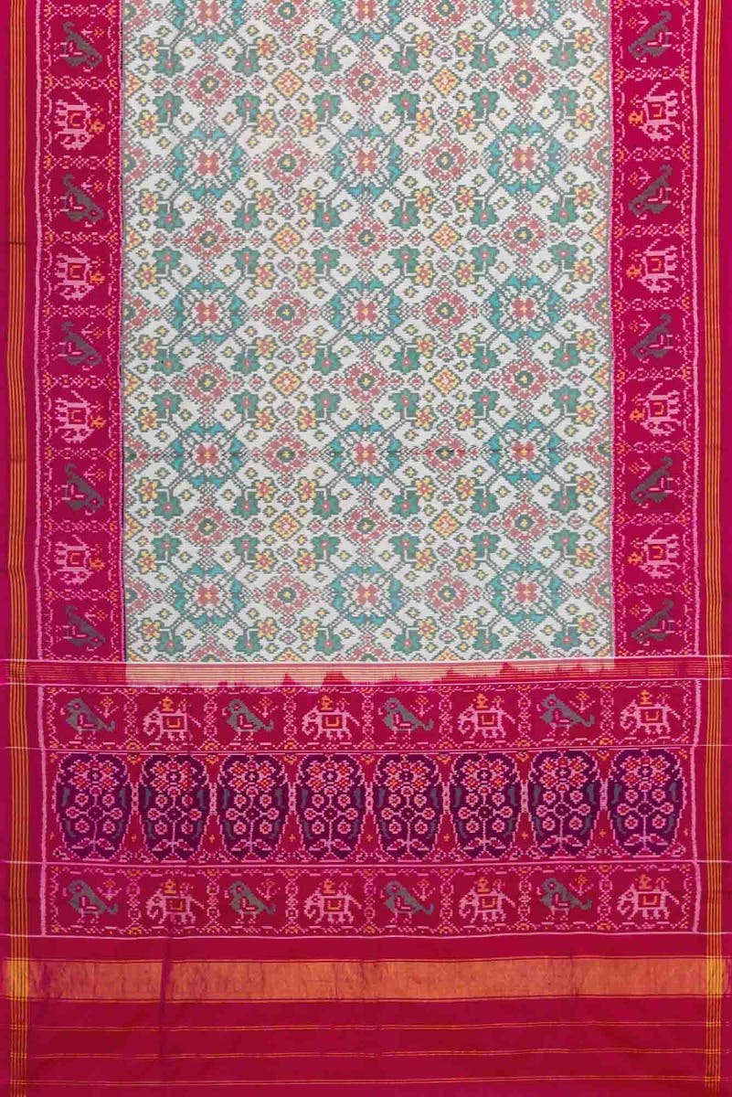 Off White Dual Tone Rajkot Patola Silk Saree - Image 3
