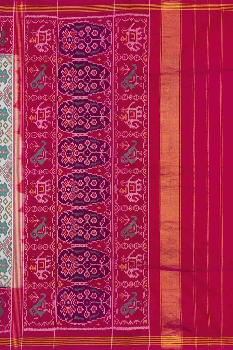 Off White Dual Tone Rajkot Patola Silk Saree - Image 4