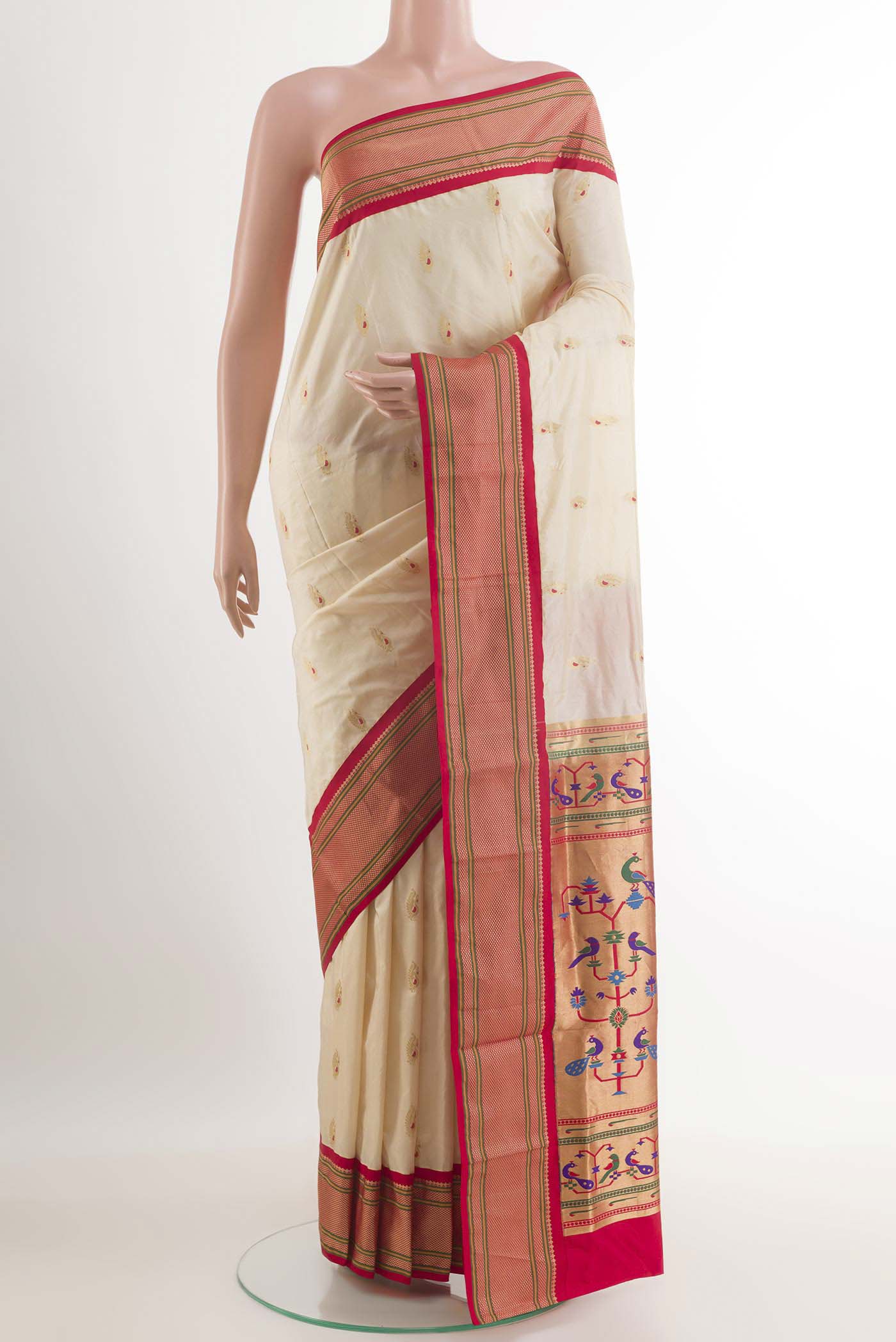 Off White Paithani Silk Saree