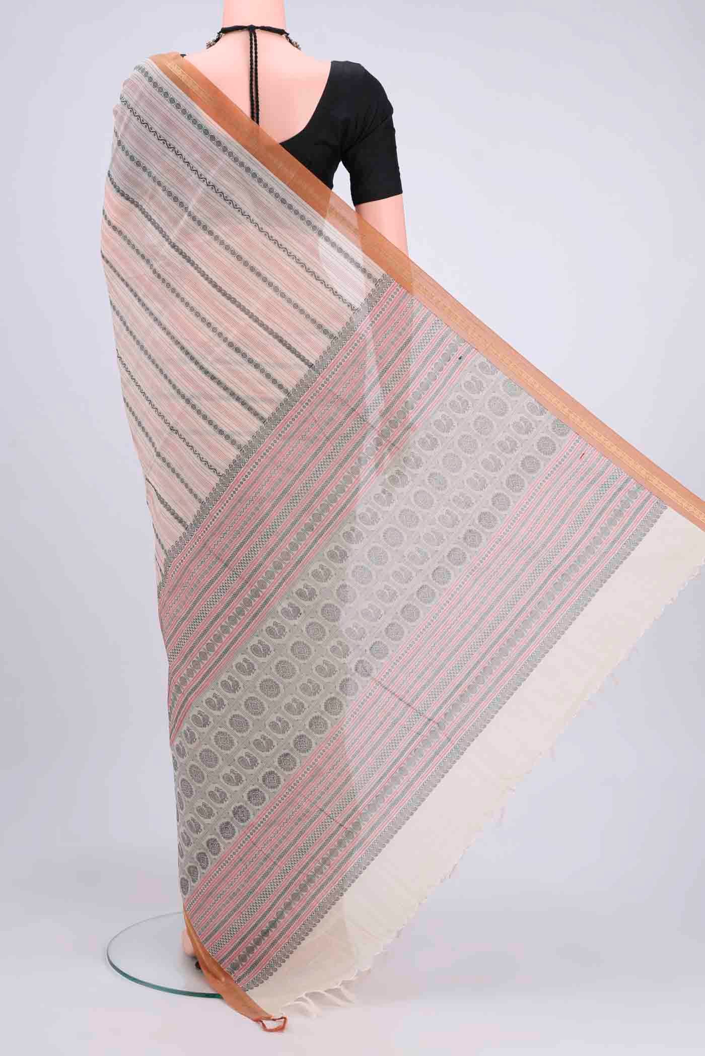 Off White Kanchi Cotton Saree - Image 3