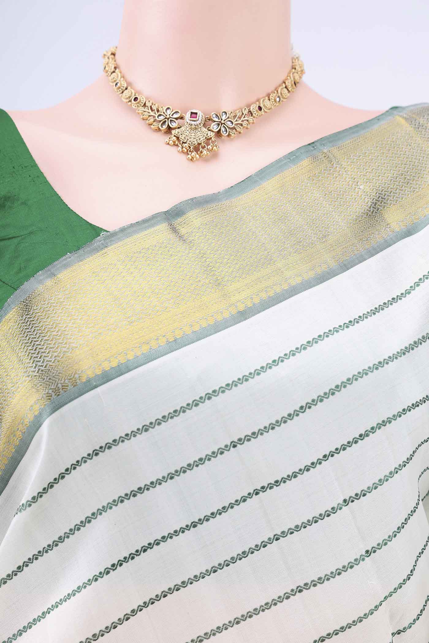 Off White Kanchipuram Saree - Image 2