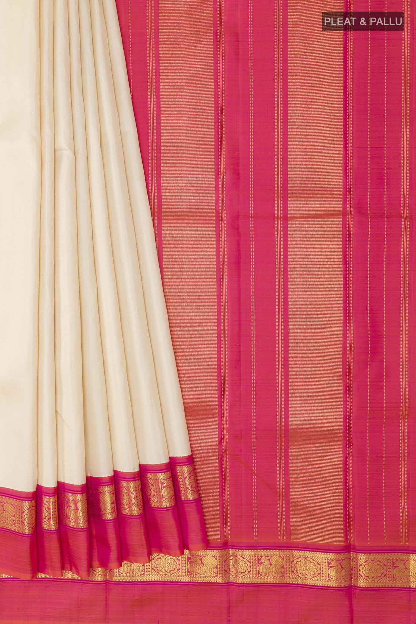 Off White Kanjivaram Silk Saree - Image 4