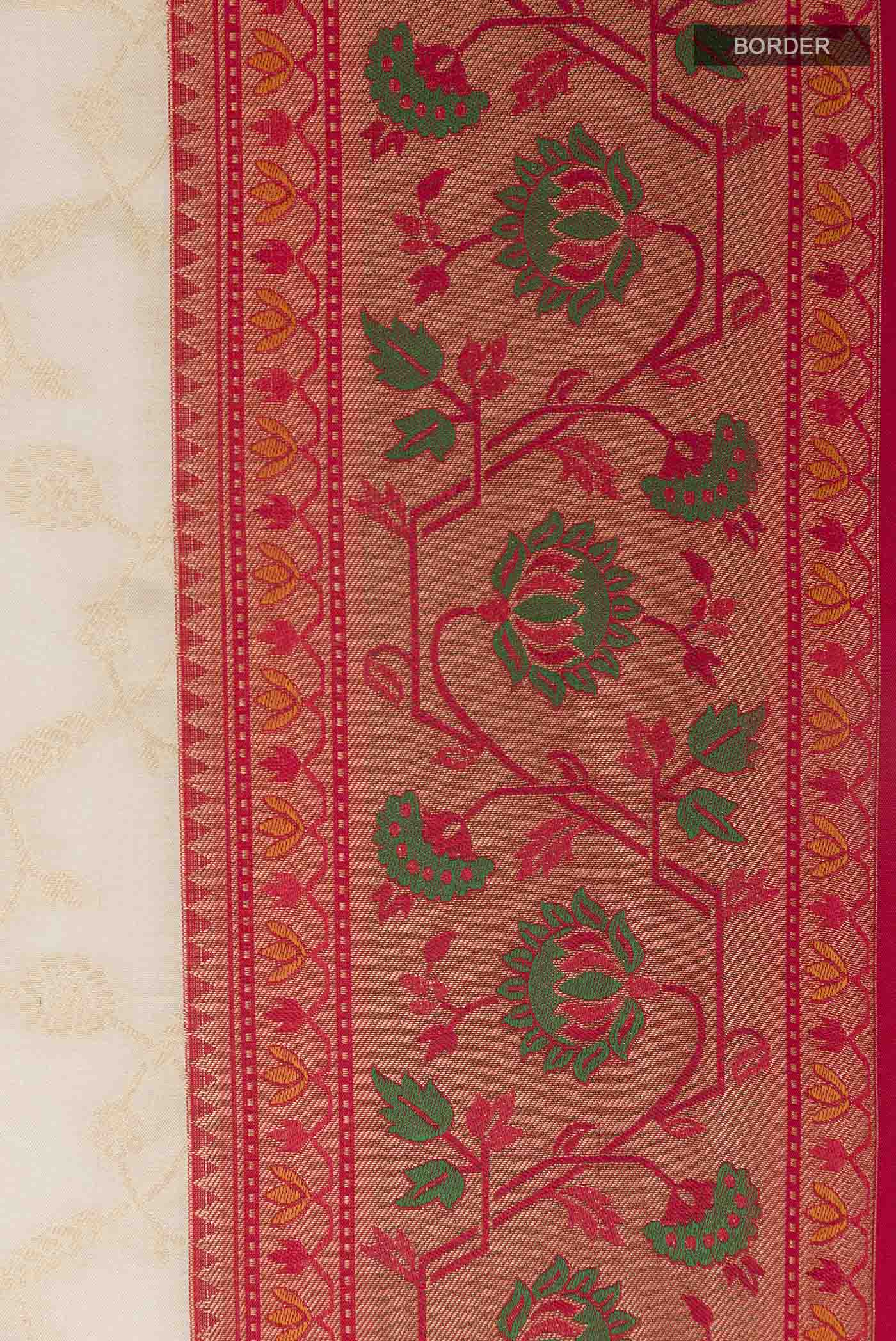 Off White Kanchipuram Silk Saree - Image 3