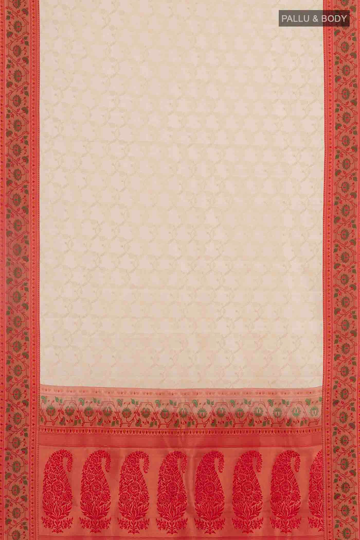 Off White Kanchipuram Silk Saree - Image 6