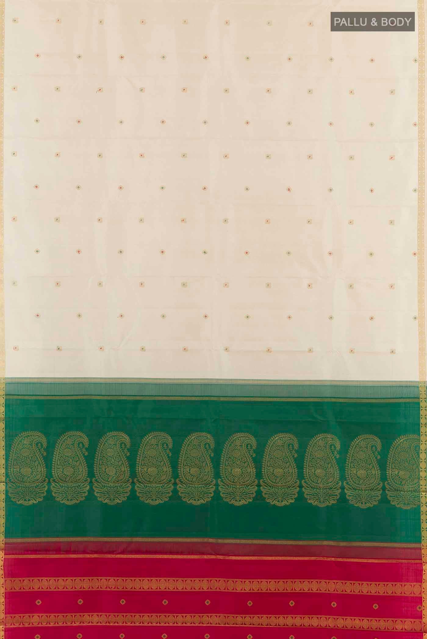 Off White Kanchipuram Silk Saree - Image 6